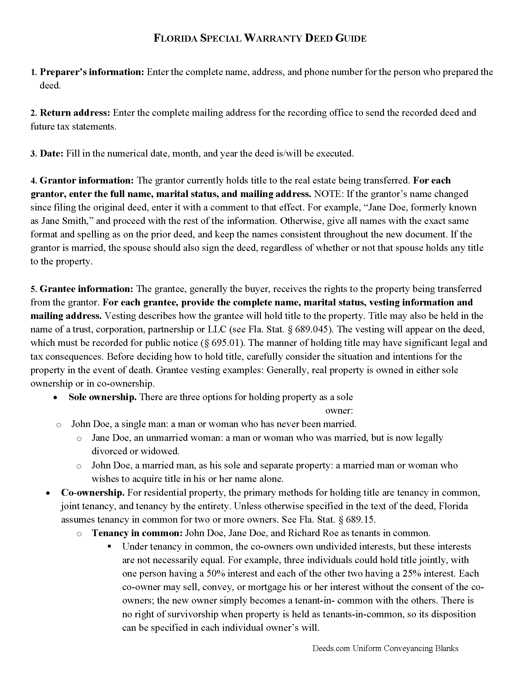 Sarasota County Special Warranty Deed Guide