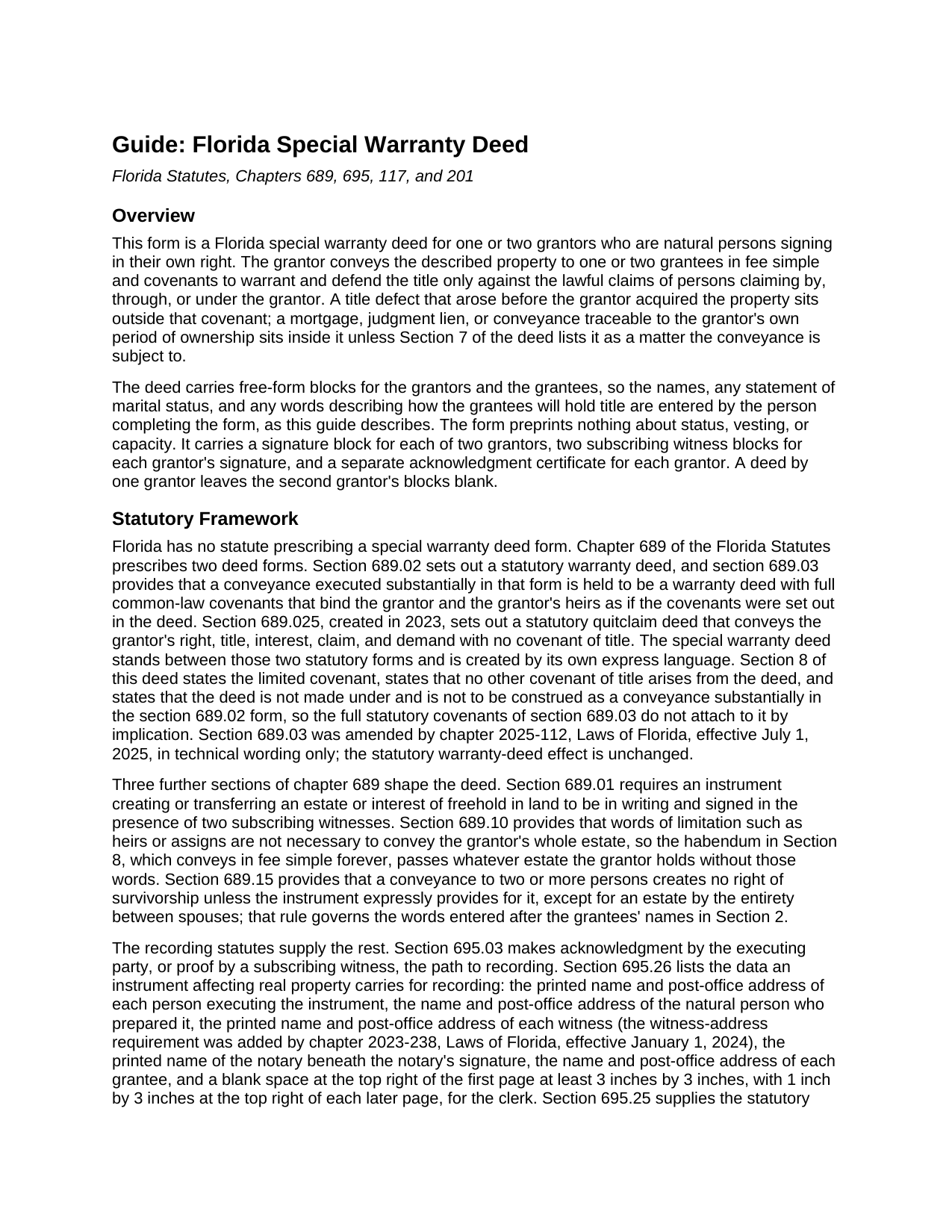 Sumter County Special Warranty Deed Guide