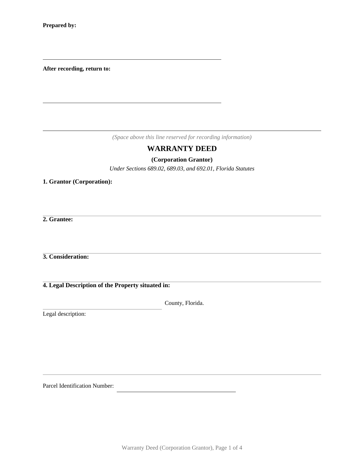 Santa Rosa County Warranty Deed (Corporation Grantor) Form