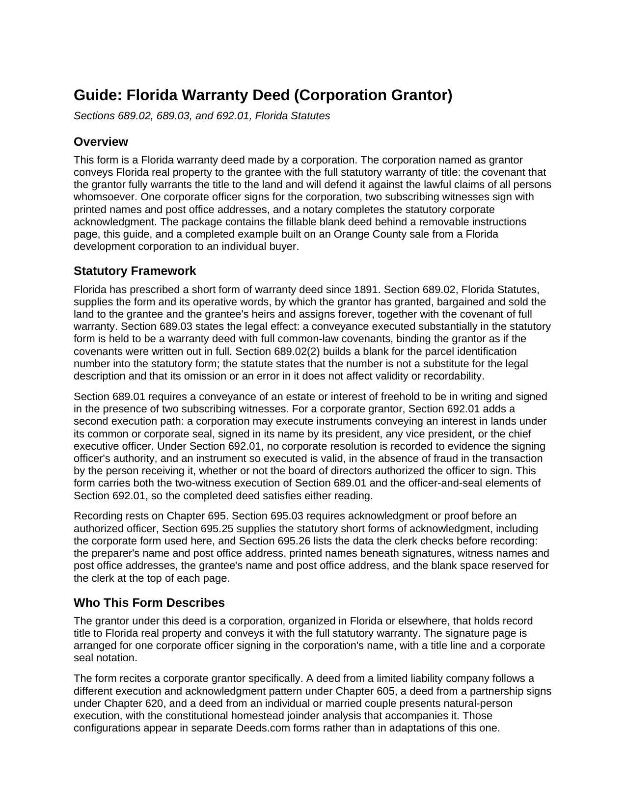 Clay County Warranty Deed (Corporation Grantor) Guide