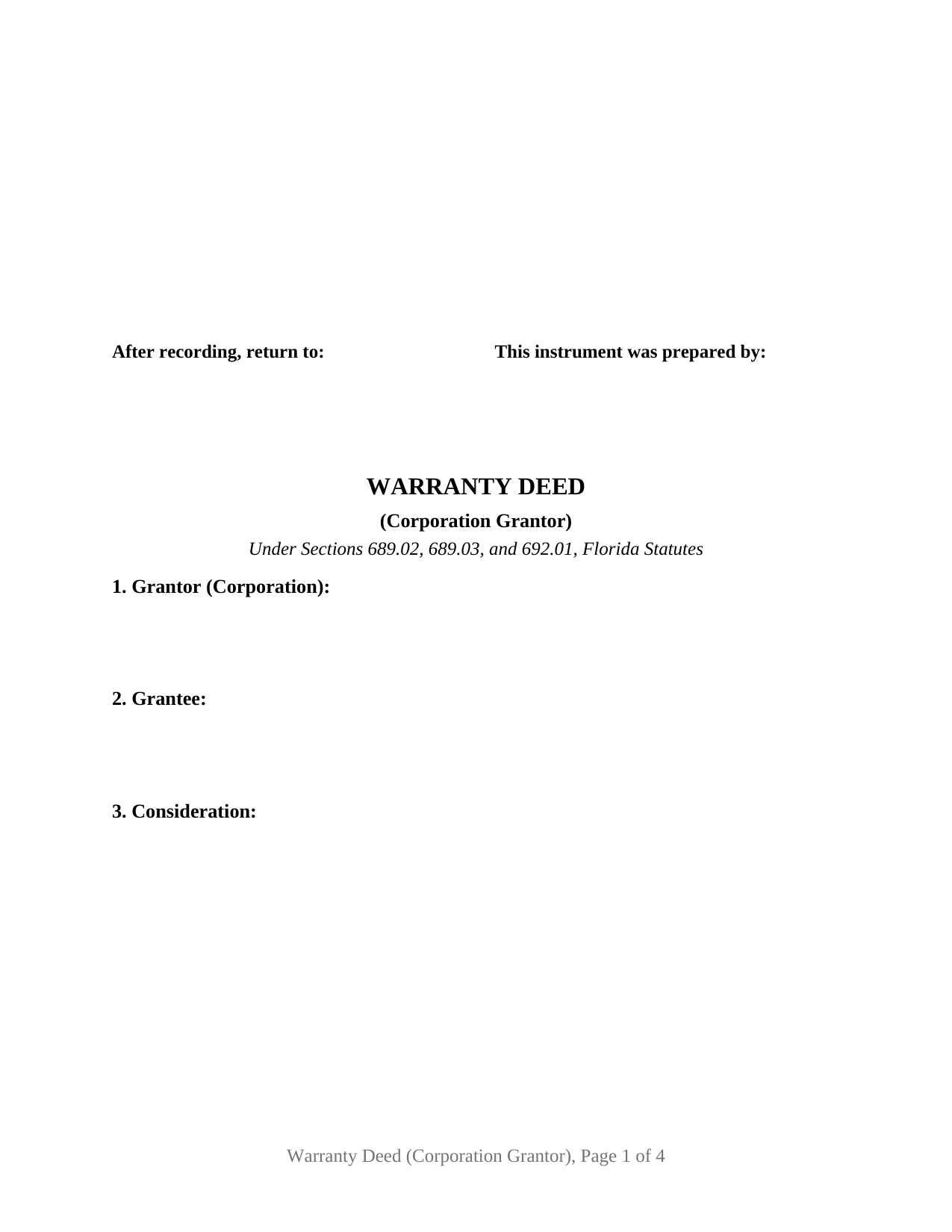 Escambia County Warranty Deed (Corporation Grantor) Form