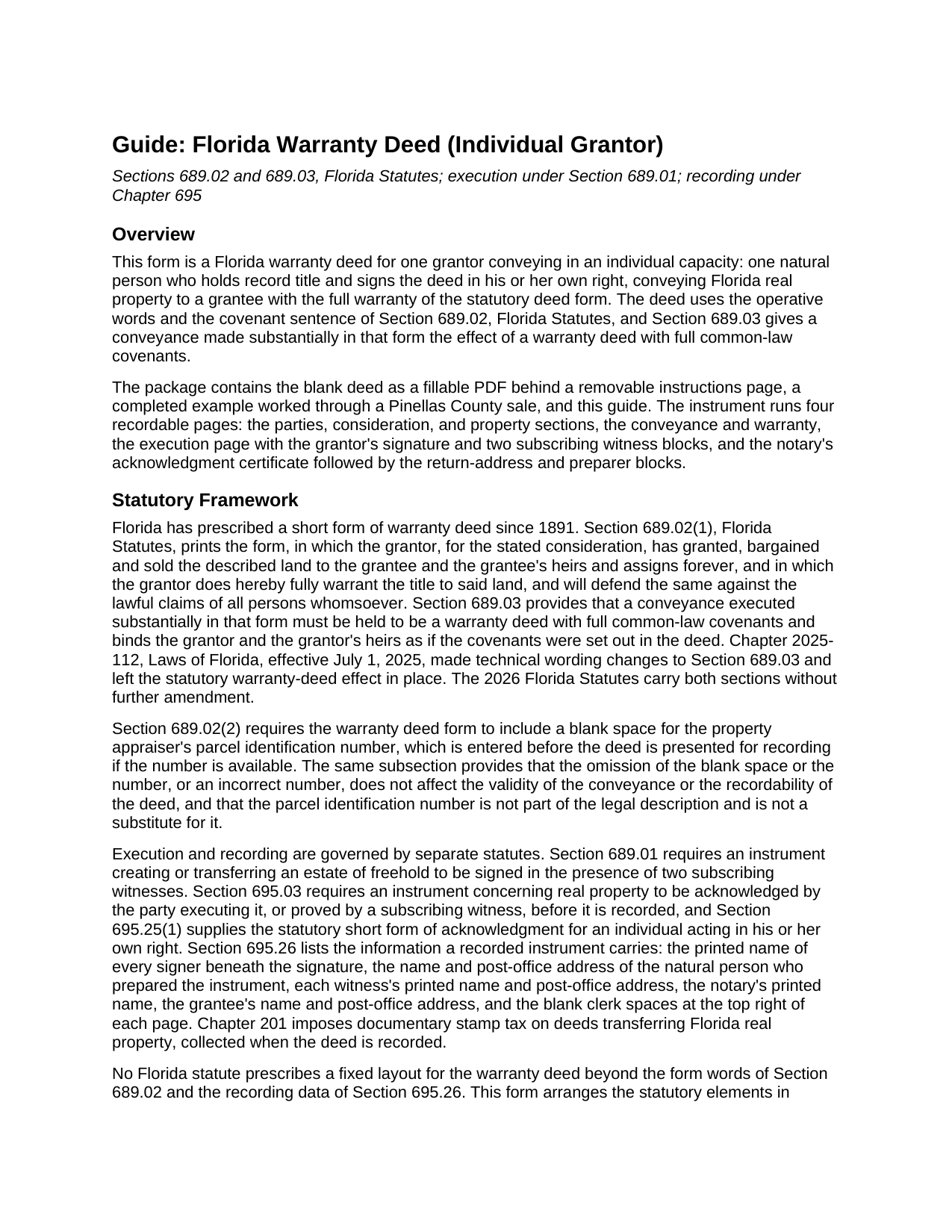 Manatee County Warranty Deed (Individual Grantor) Guide
