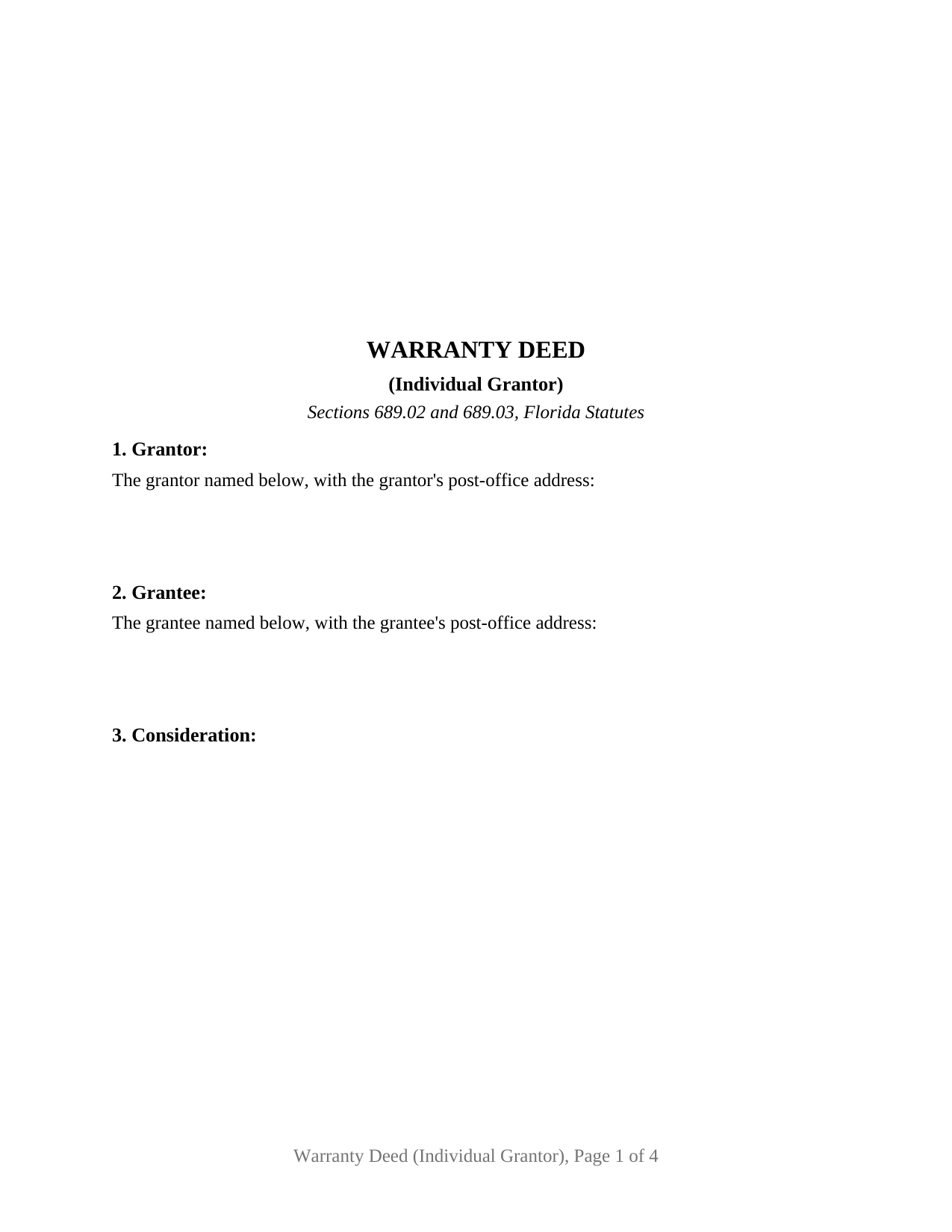 Manatee County Warranty Deed (Individual Grantor) Form