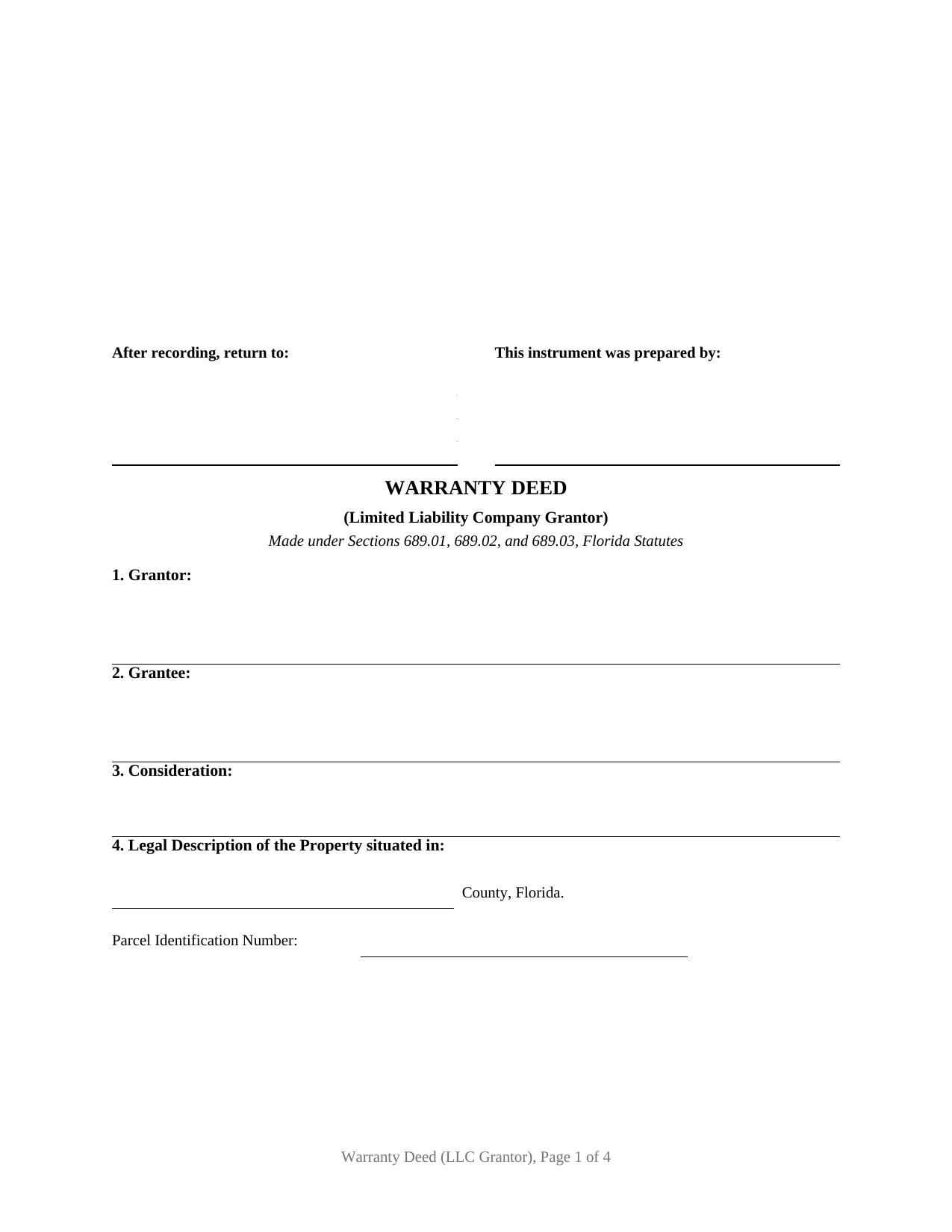 Wakulla County Warranty Deed (LLC Grantor) Form