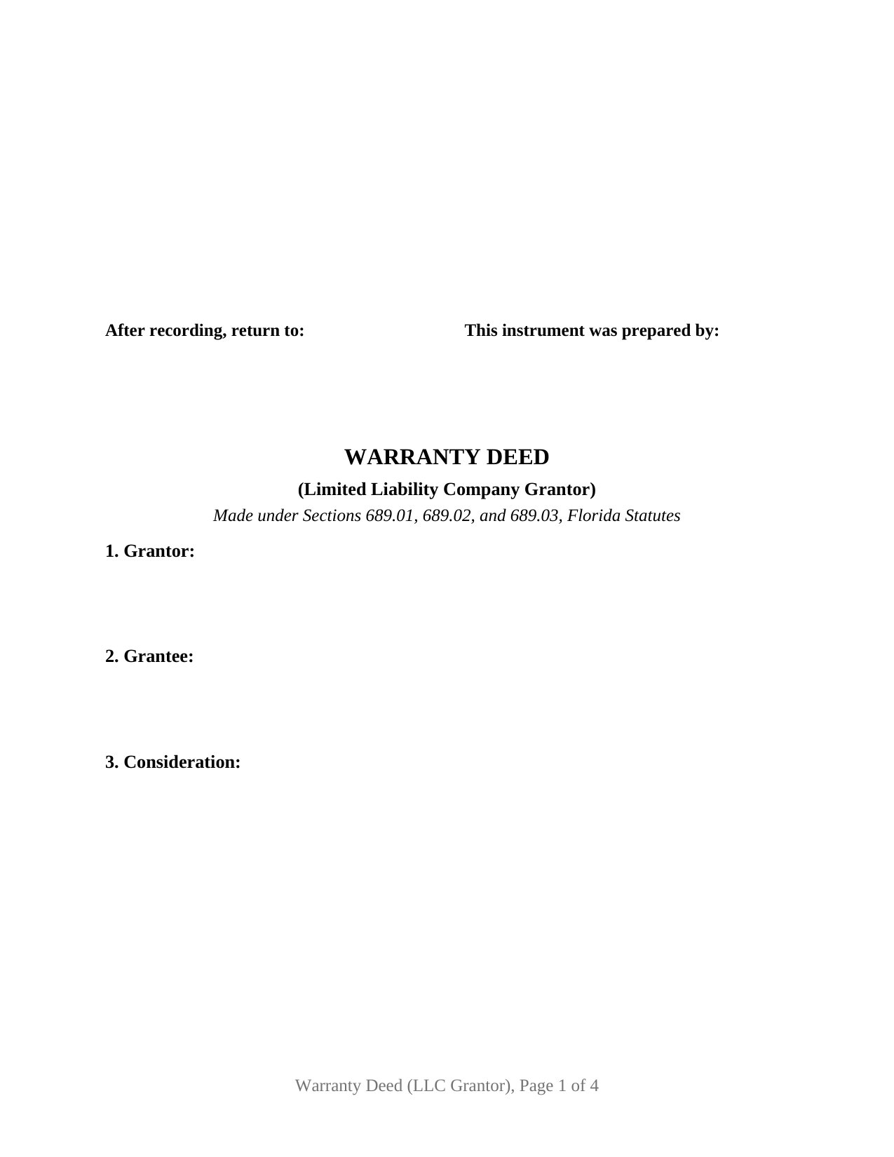 Highlands County Warranty Deed (LLC Grantor) Form