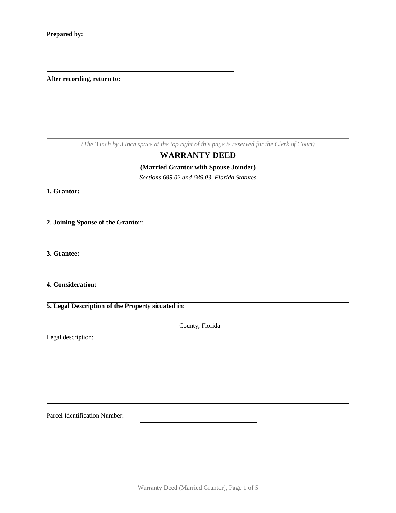 Santa Rosa County Warranty Deed (Married Grantor with Spouse Joinder) Form