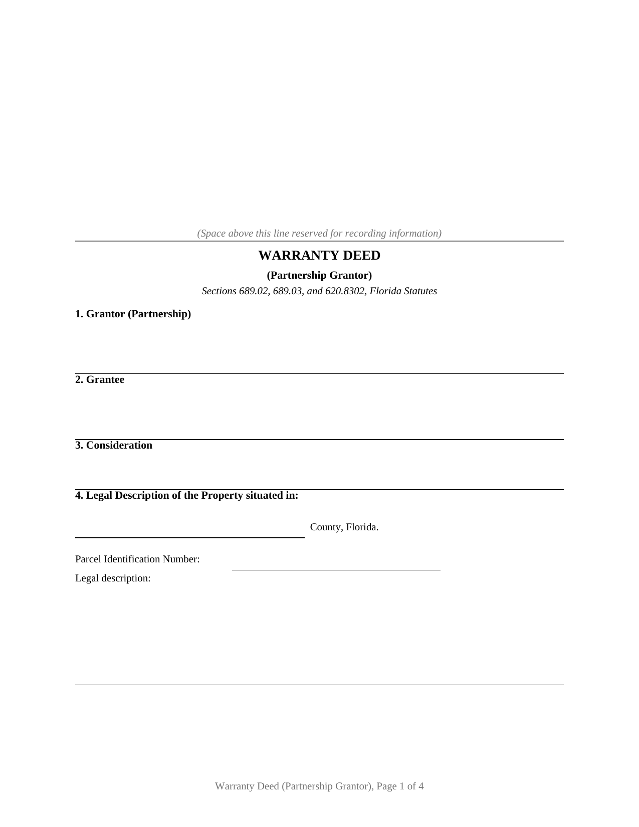 Santa Rosa County Warranty Deed (Partnership Grantor) Form