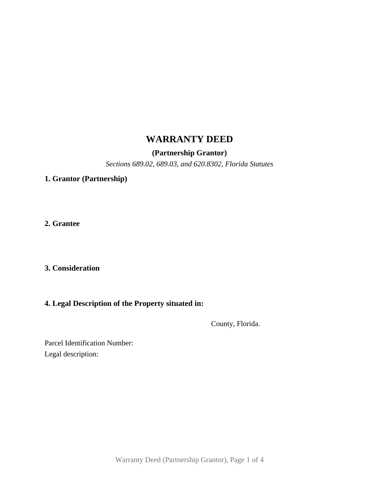 Escambia County Warranty Deed (Partnership Grantor) Form
