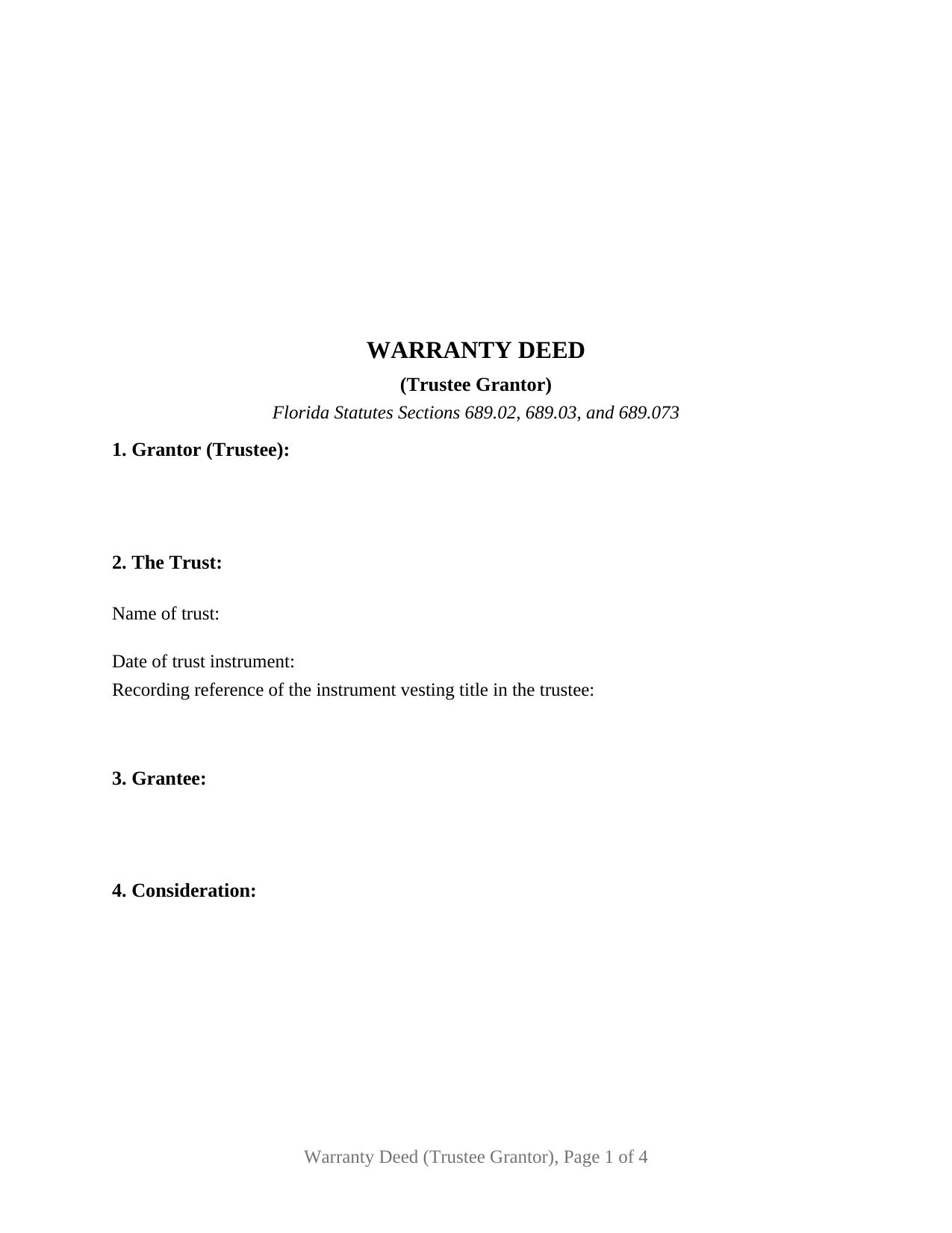 Okaloosa County Warranty Deed (Trustee Grantor) Form