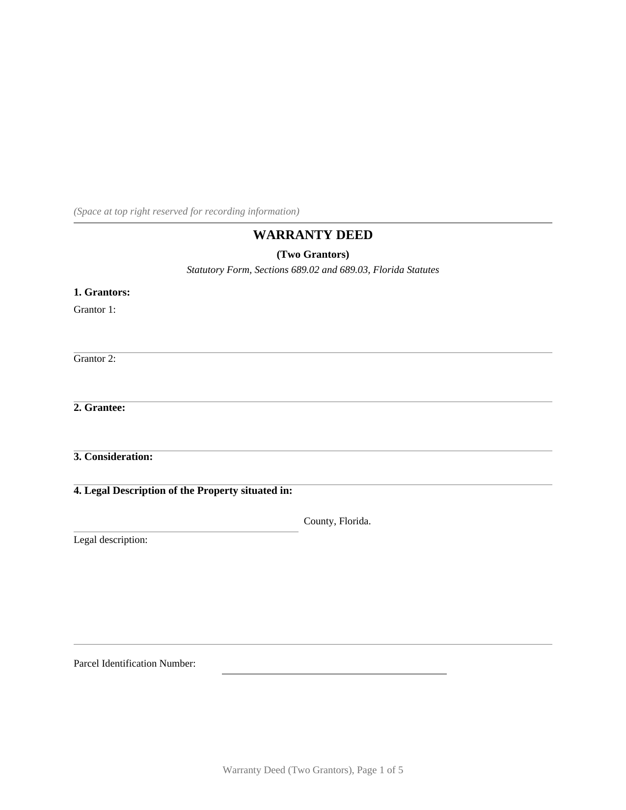 Santa Rosa County Warranty Deed (Two Grantors) Form