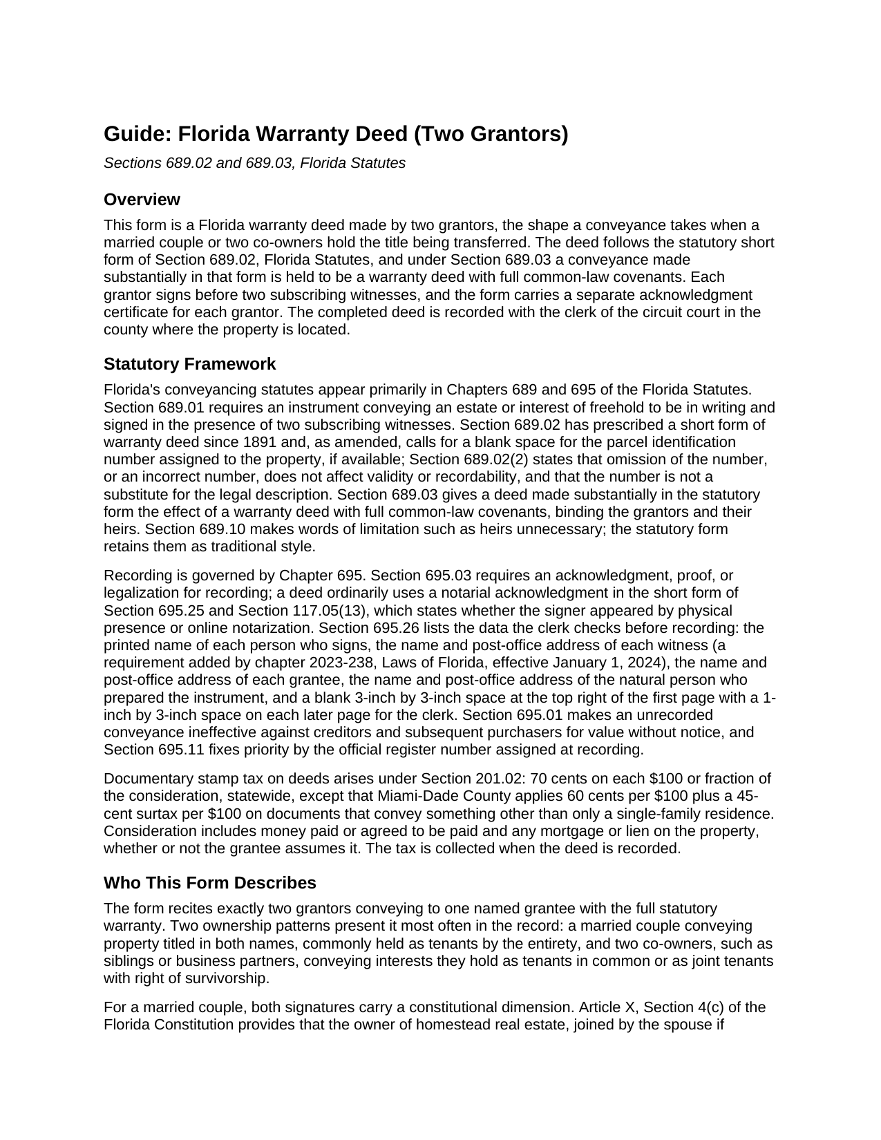 Baker County Warranty Deed (Two Grantors) Guide