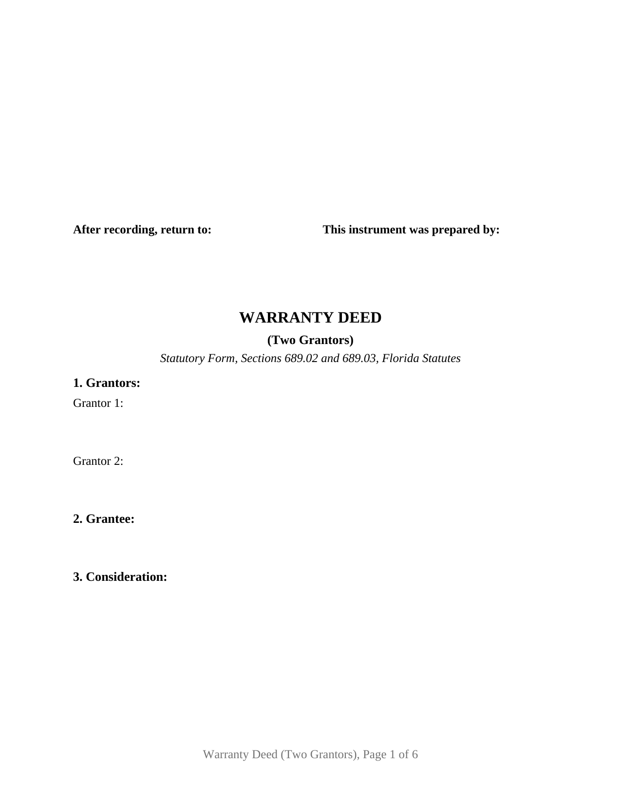 Pasco County Warranty Deed (Two Grantors) Form