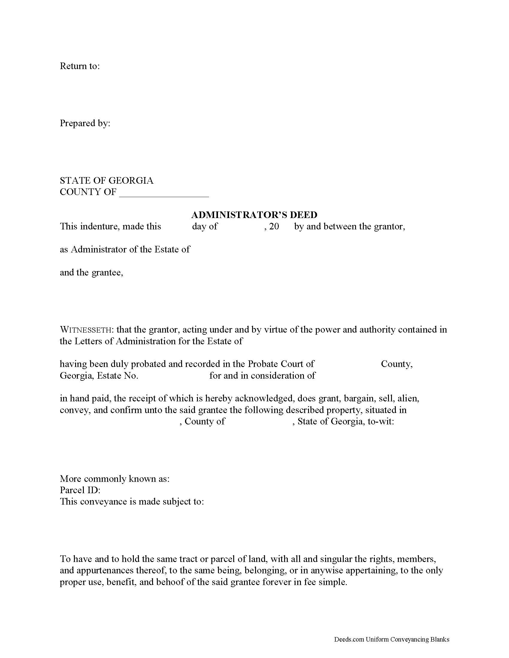 Bryan County Administrator Deed Form