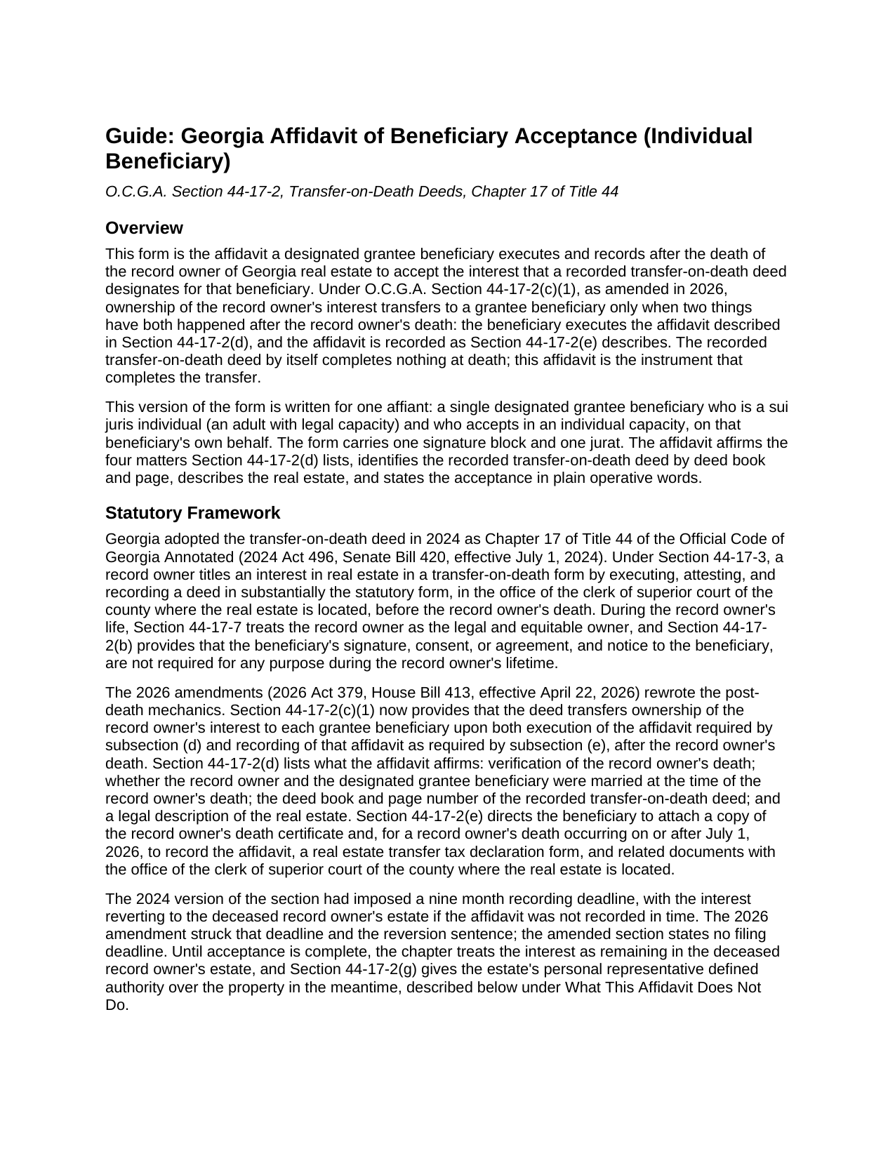 Crawford County Affidavit of Beneficiary Acceptance (Individual Beneficiary) Guide