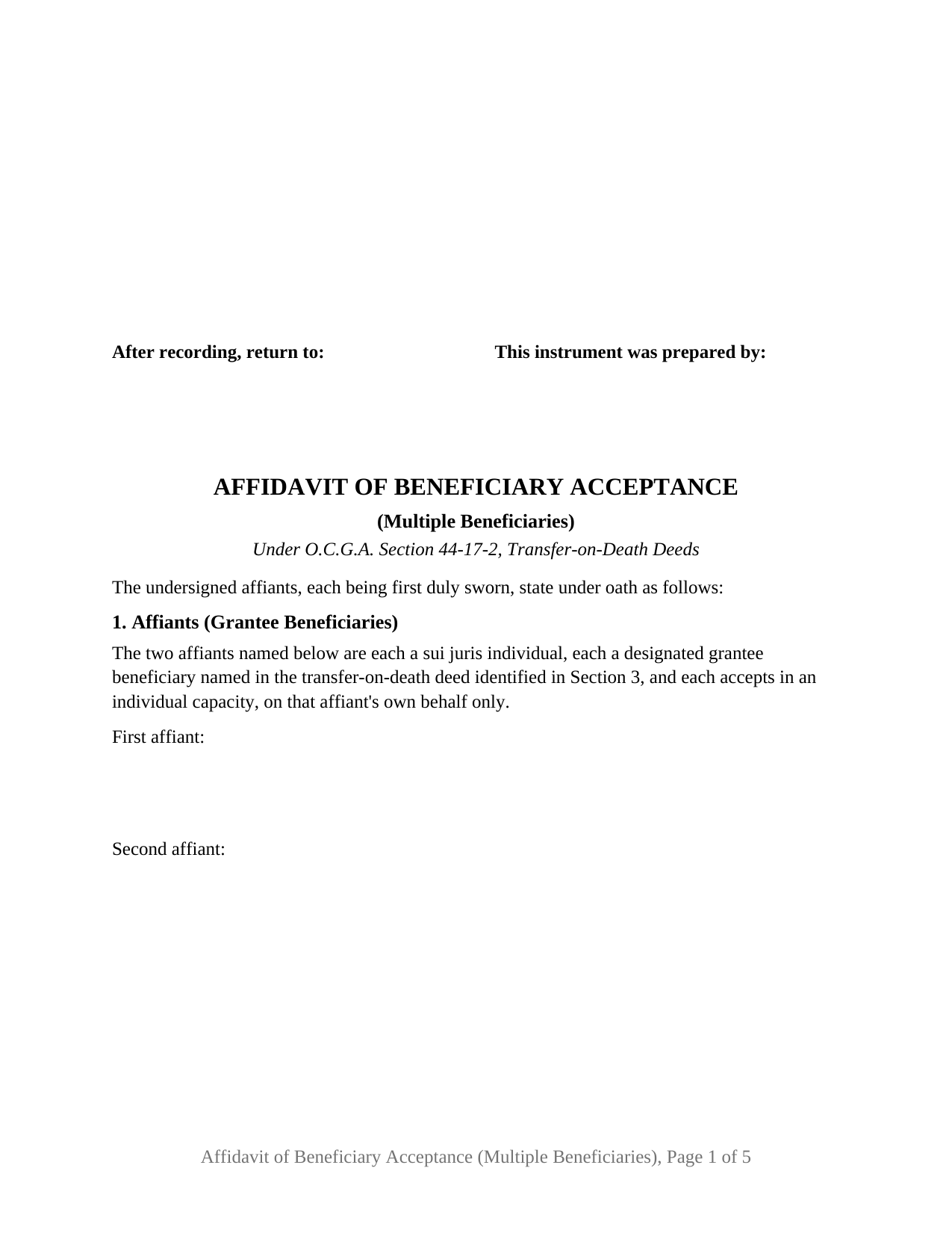 Pike County Affidavit of Beneficiary Acceptance (Multiple Beneficiaries) Form