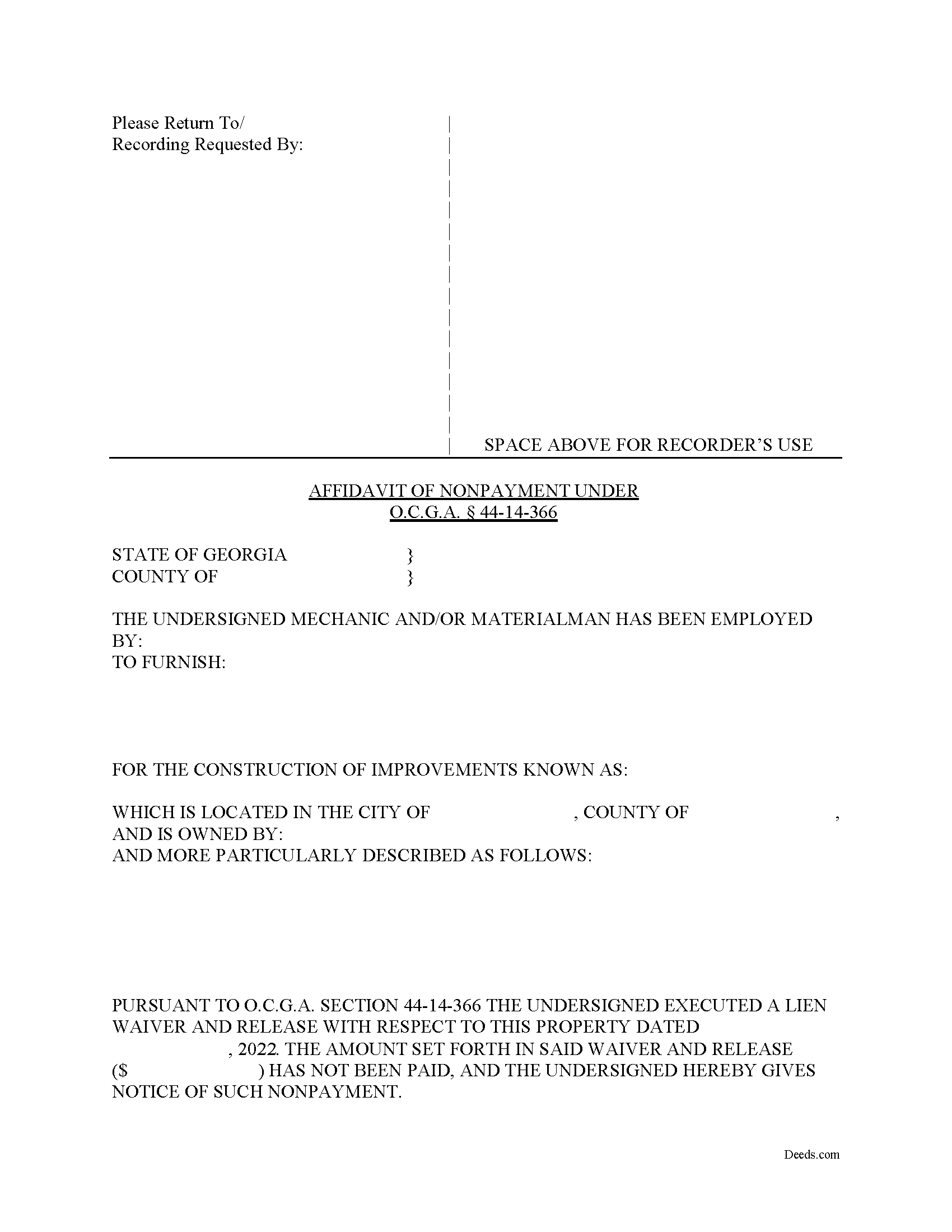 Johnson County Affidavit of Non Payment Form