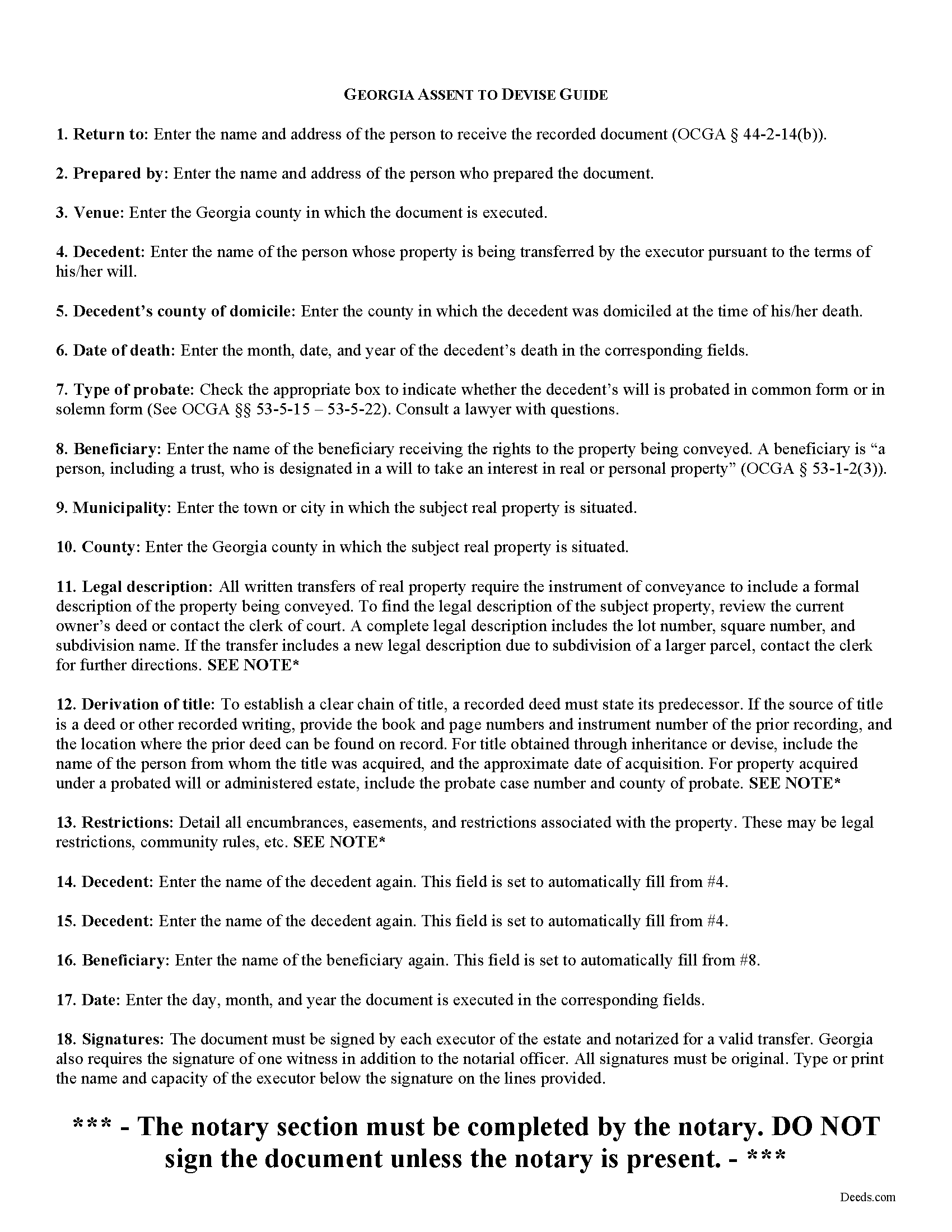 Bryan County Assent to Devise Guide