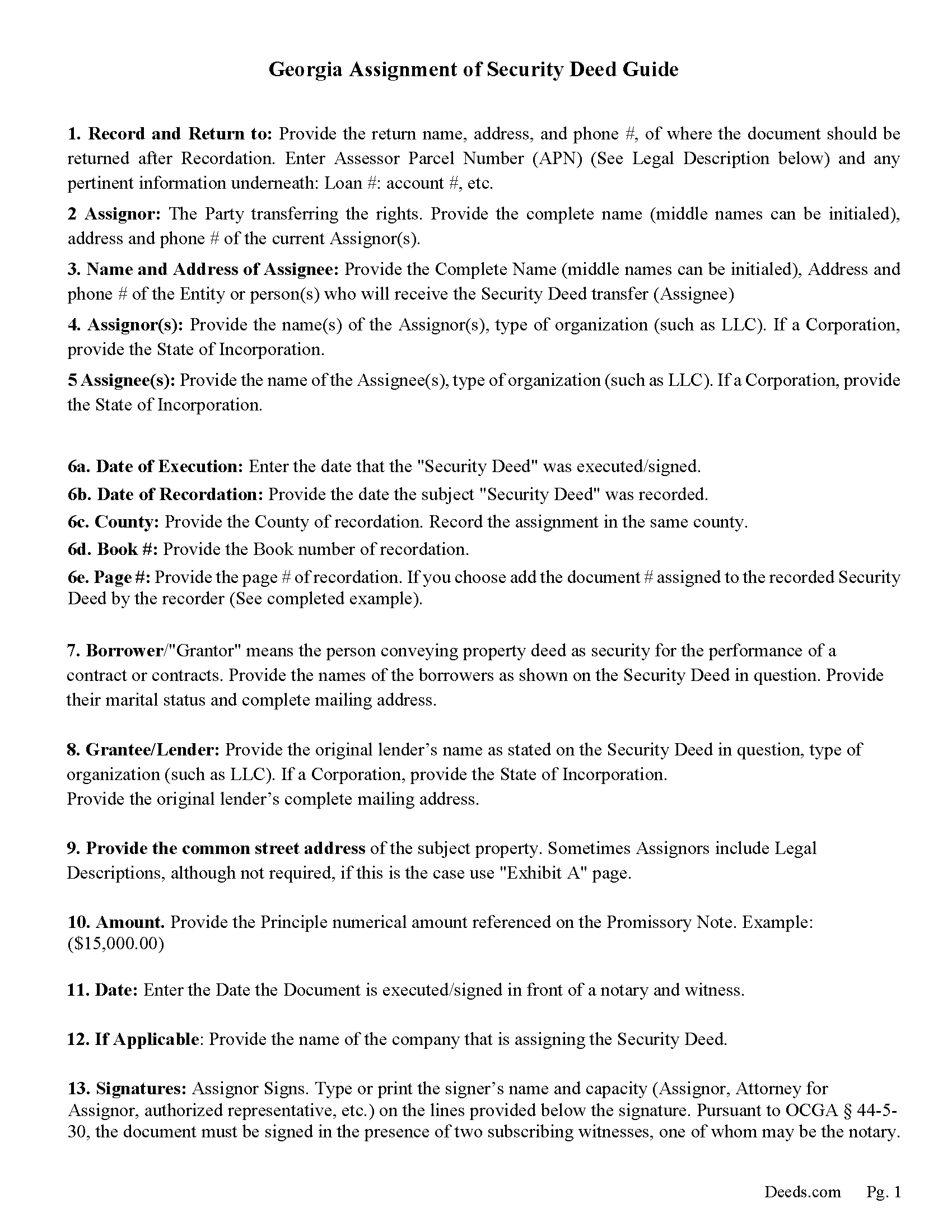 Bryan County Guidelines for Assignment of Security Deed