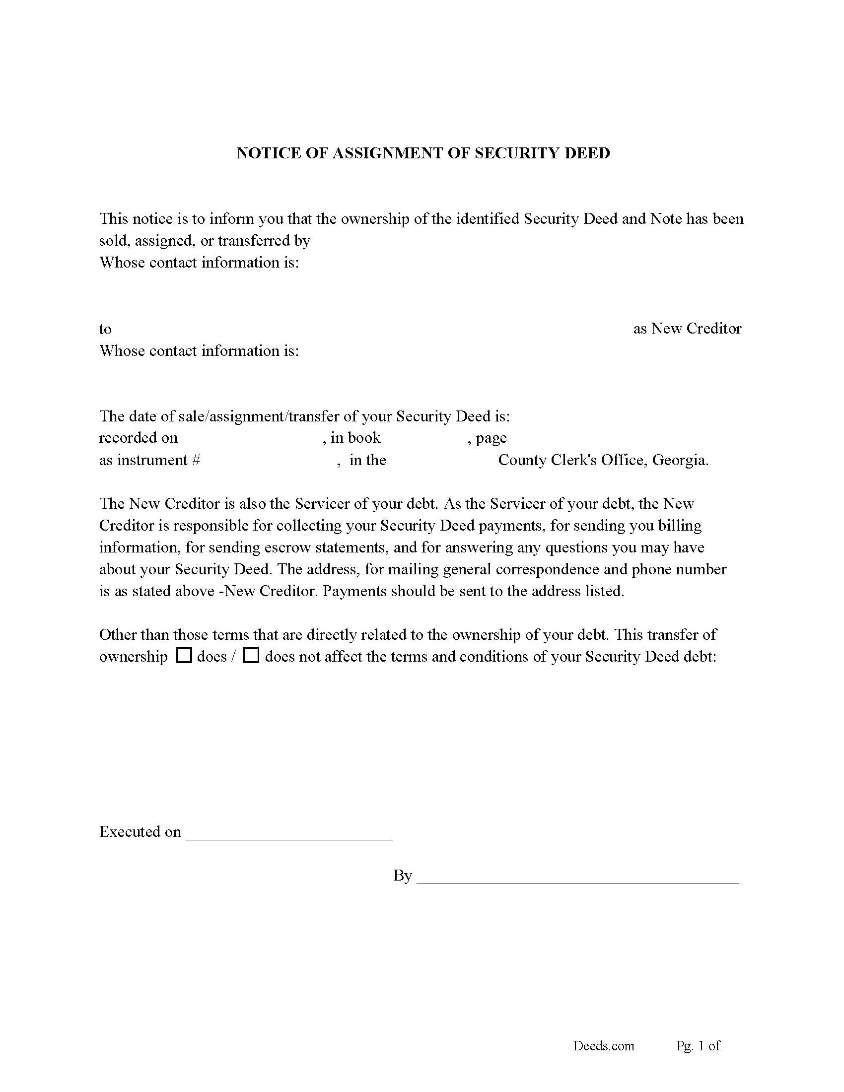 Notice of Assignment of Security Deed
