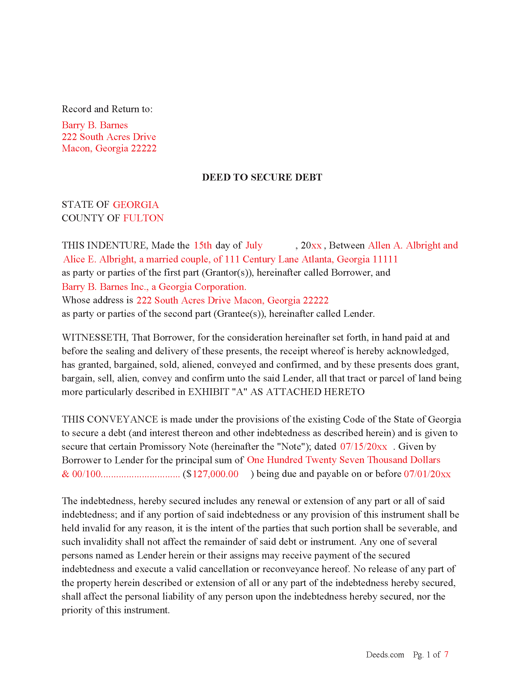 Bryan County Completed Example-Deed to Secure Debt