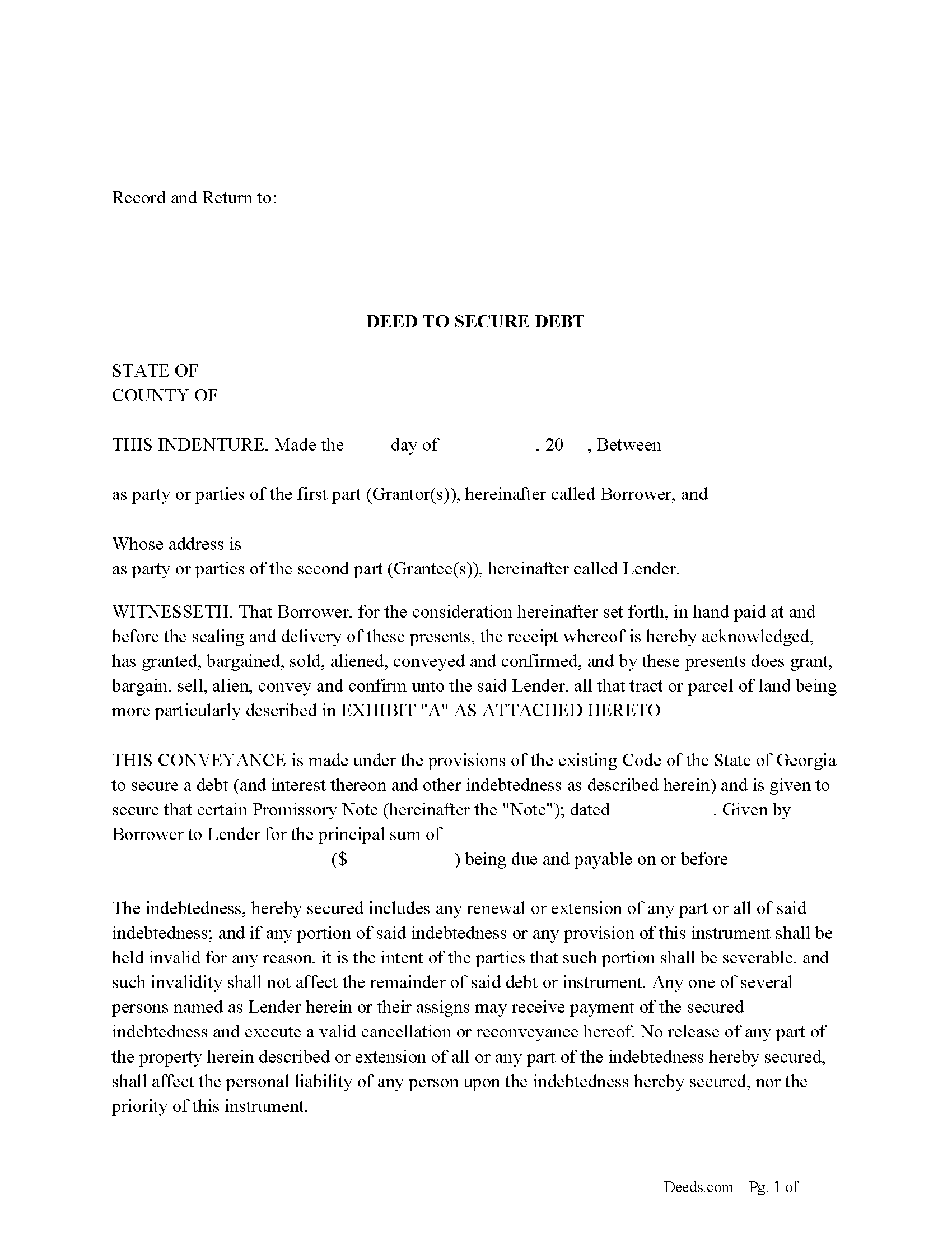 Bryan County Deed to Secure Debt