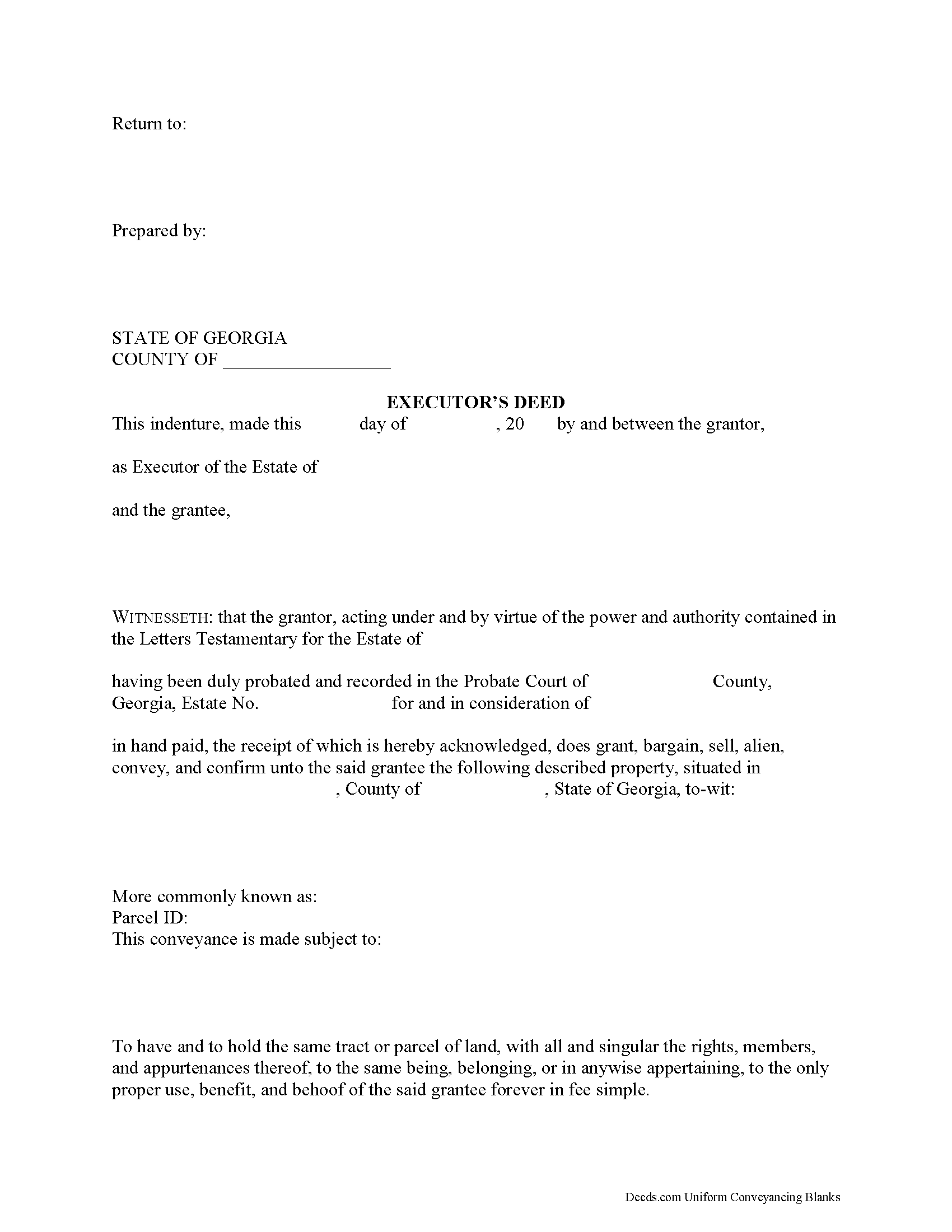 Rabun County Executor Deed Form