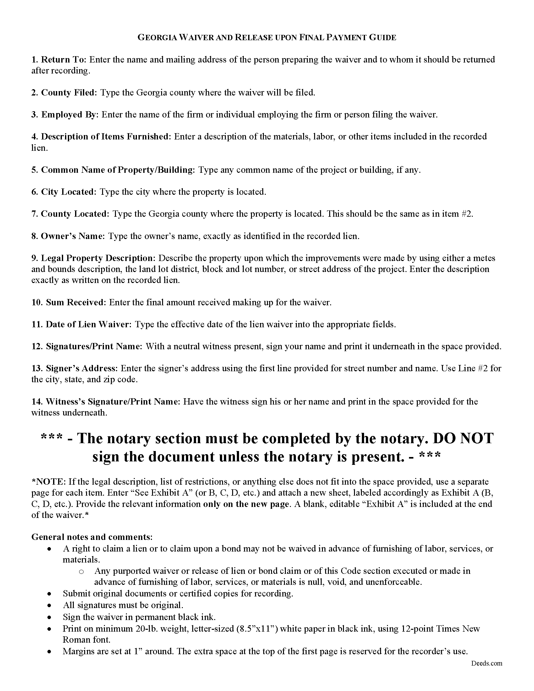 Bryan County Final Lien Waiver and Release Guide
