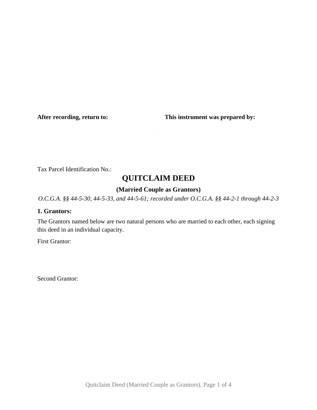 Georgia Quitclaim Deed (Married Couple as Grantors)