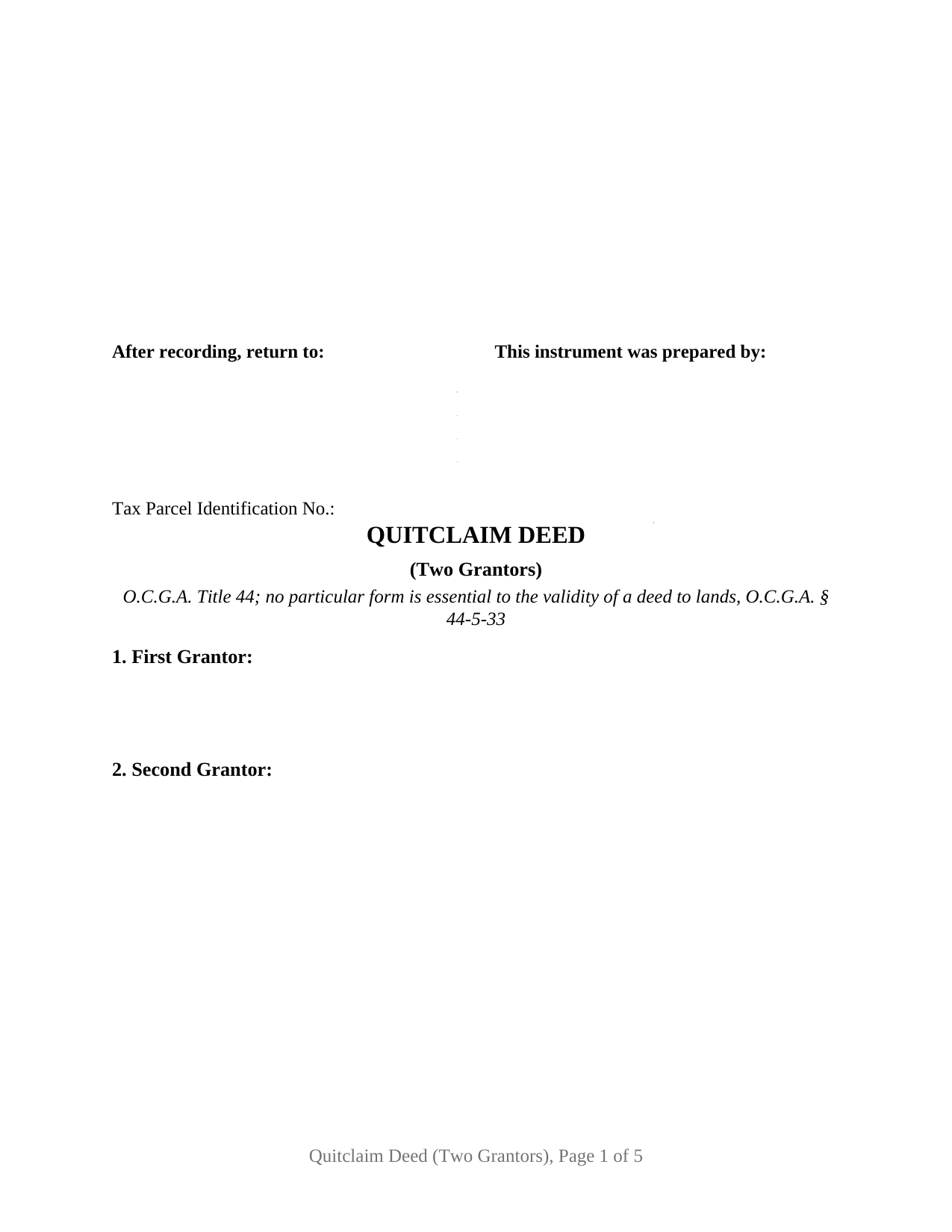 Georgia Quitclaim Deed (Two Grantors)