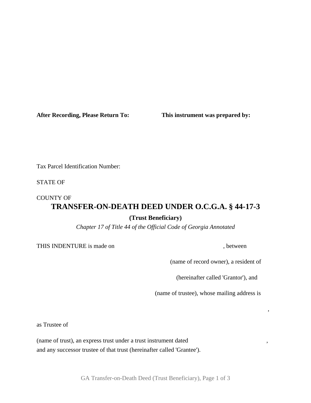 Georgia Transfer on Death Deed (Trust Beneficiary)