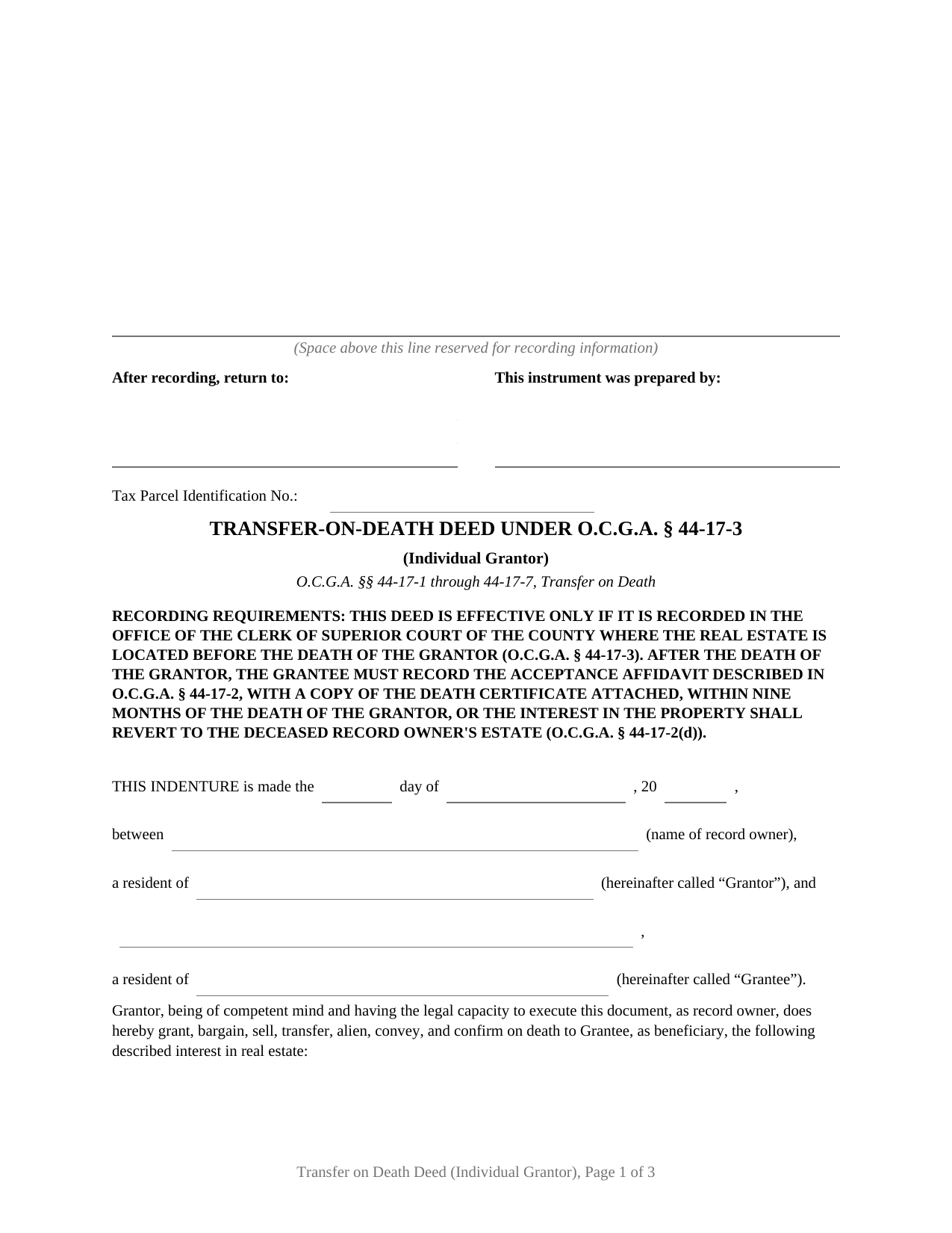 Georgia Transfer on Death Deed (Individual Grantor)