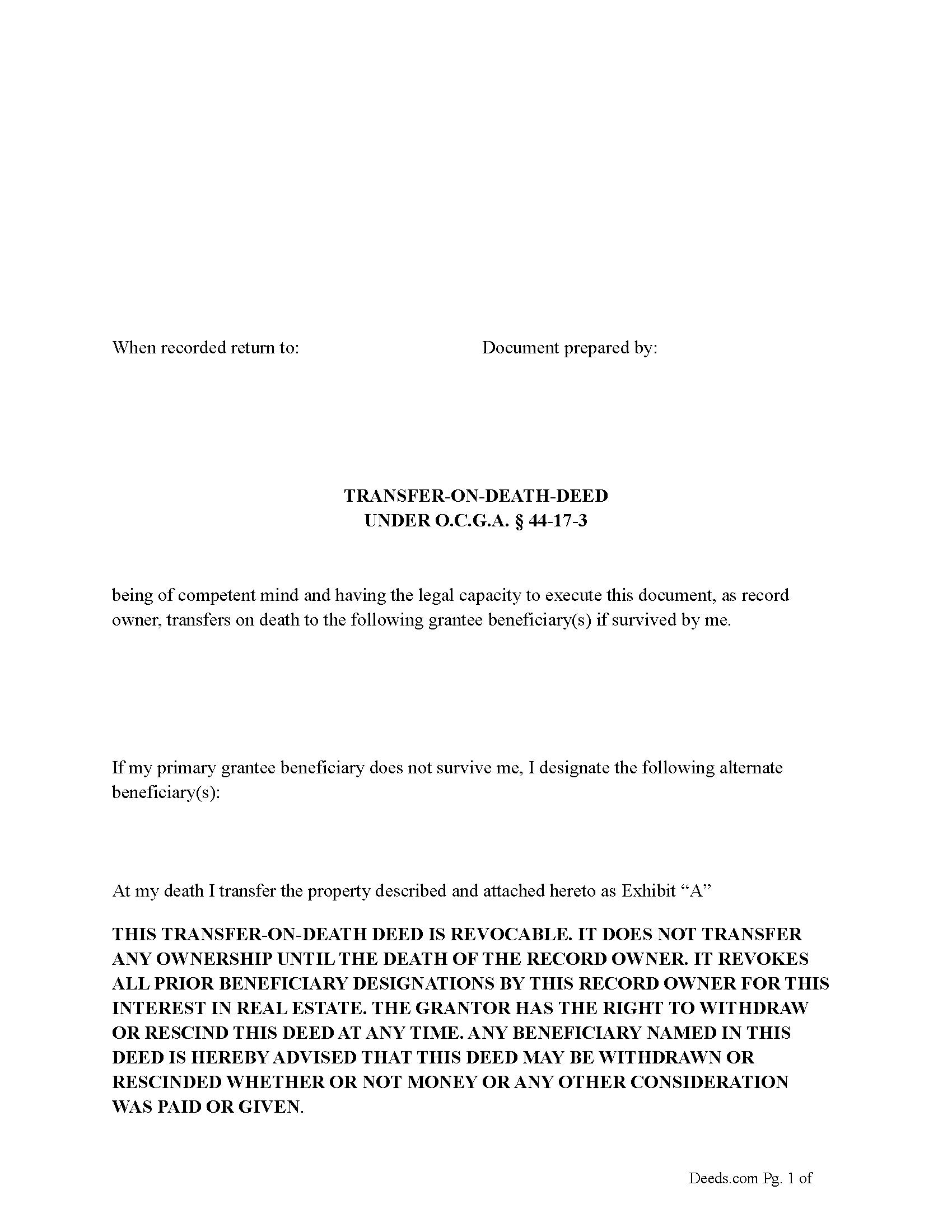 Georgia Transfer on Death Deed Image