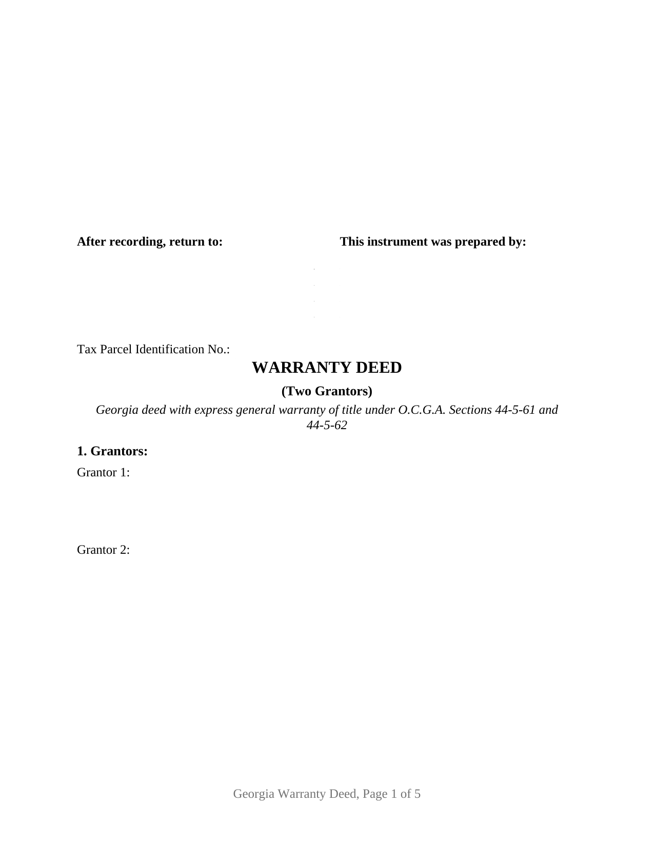 Georgia Warranty Deed (Two Grantors)