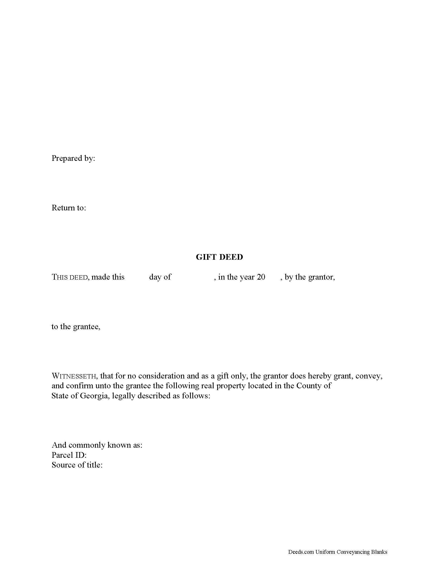 Bryan County Gift Deed Form
