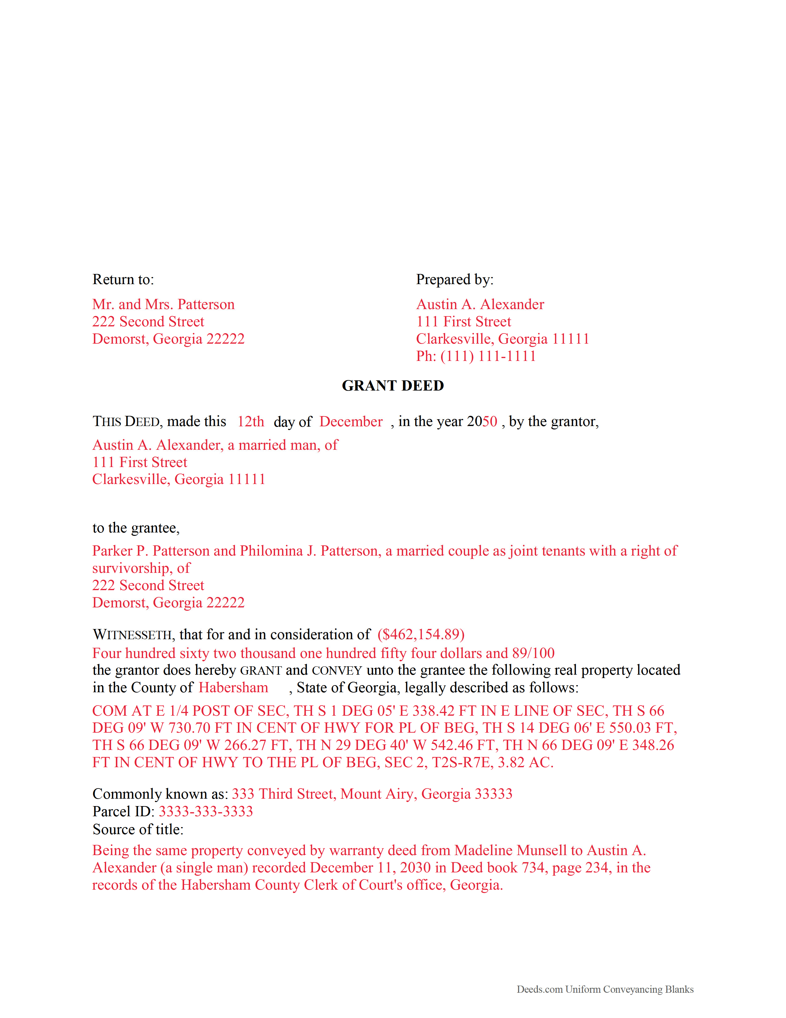 Irwin County Completed Example of the Grant Deed Document