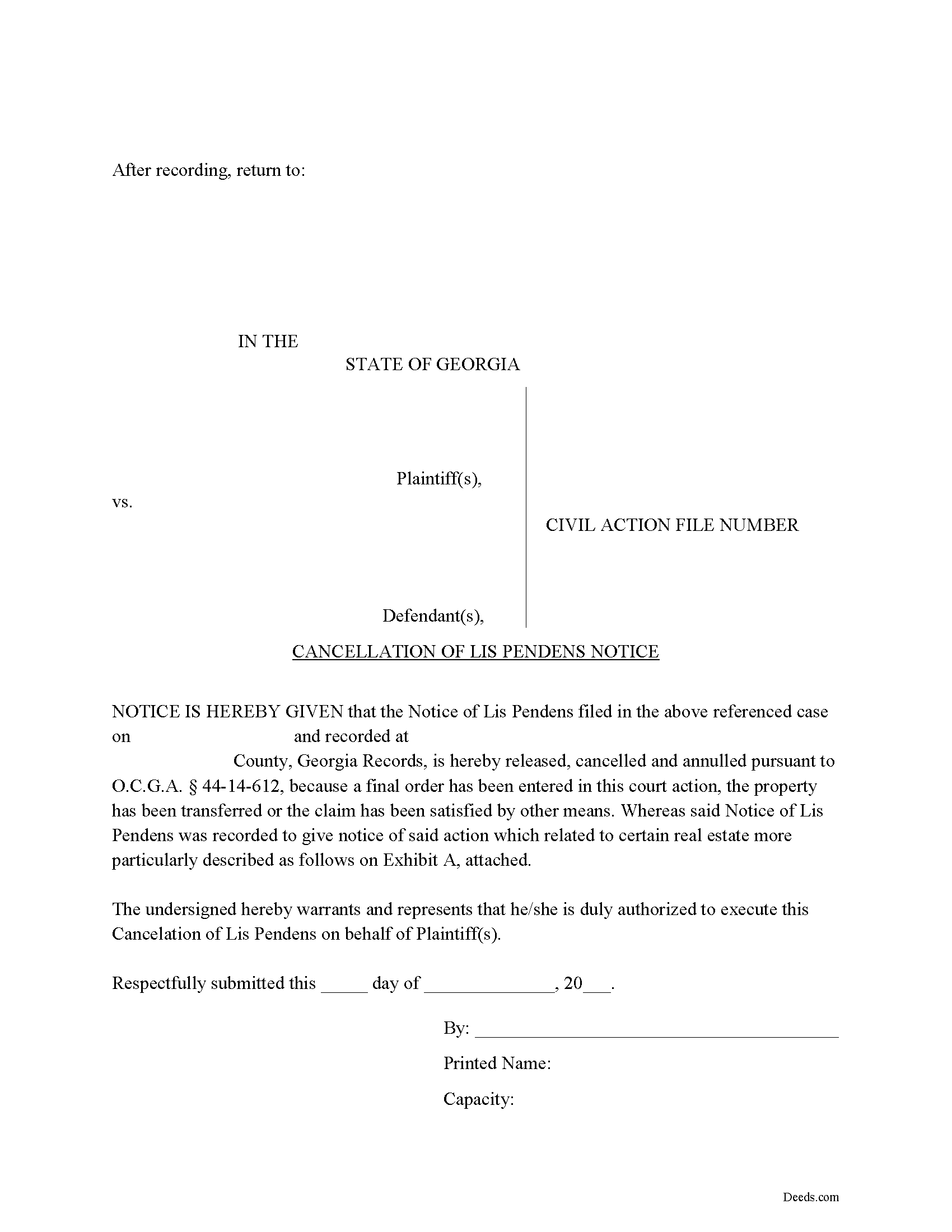 Bryan County Lis Pendens Discharge Form