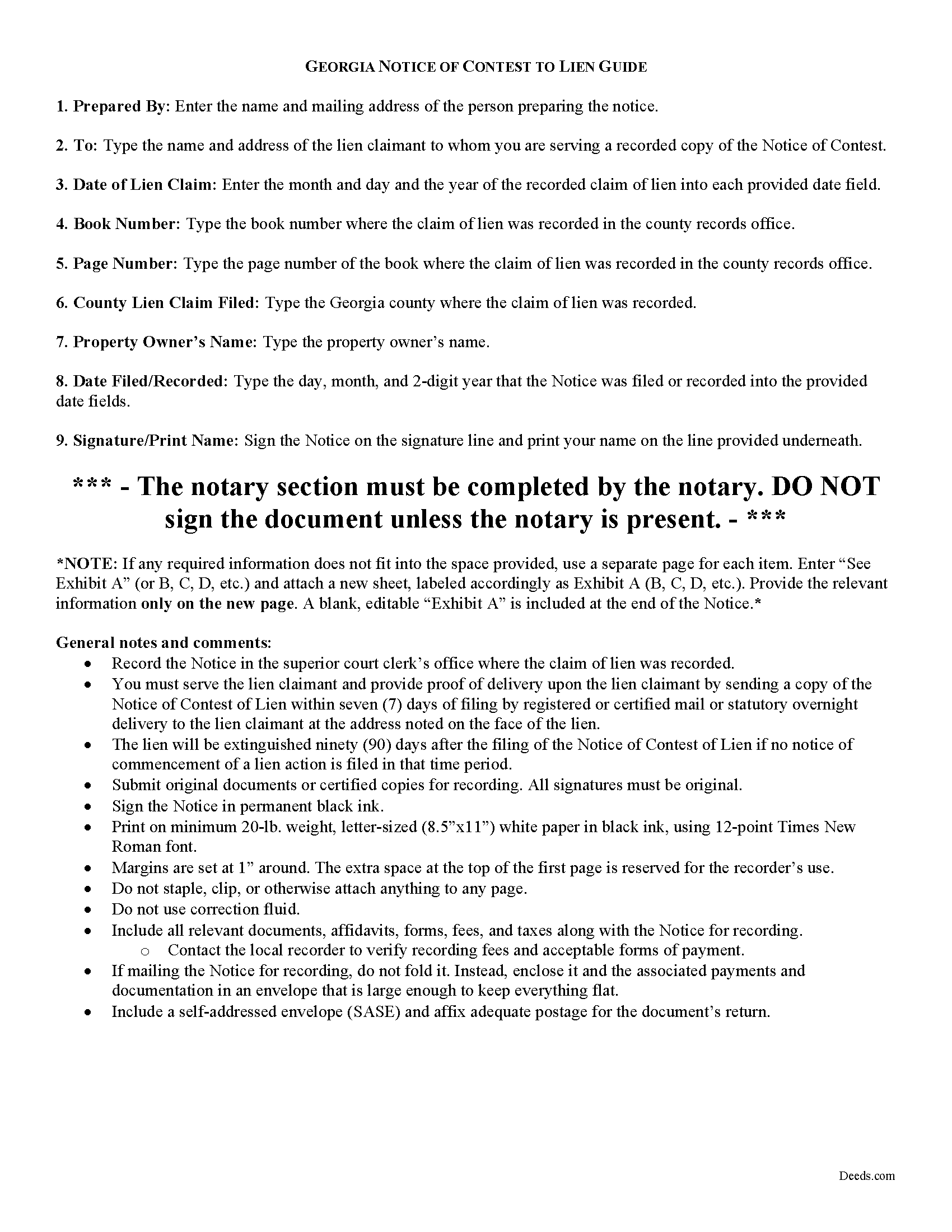 Bryan County Notice of Contest of Lien Guide