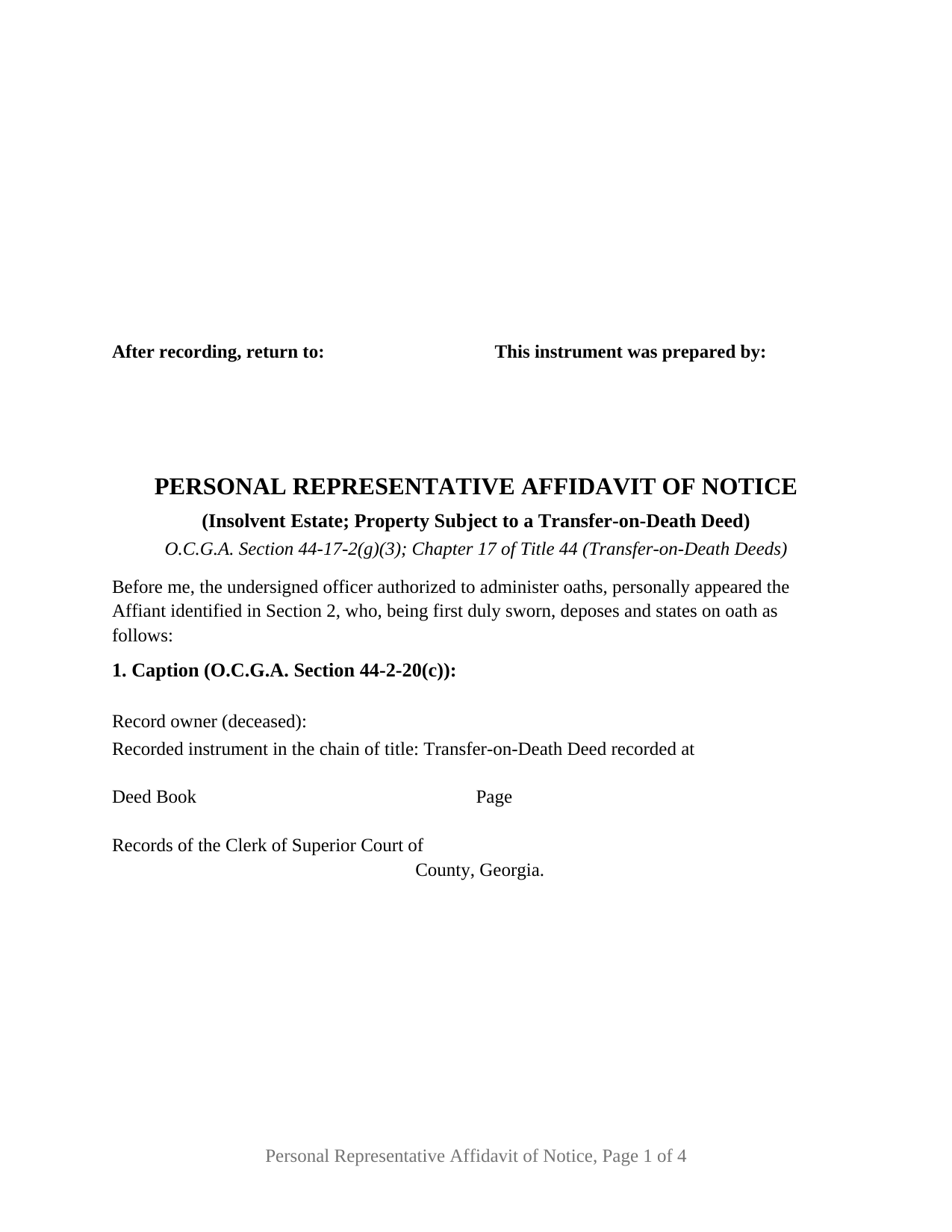 Bacon County Personal Representative Affidavit of Notice Form