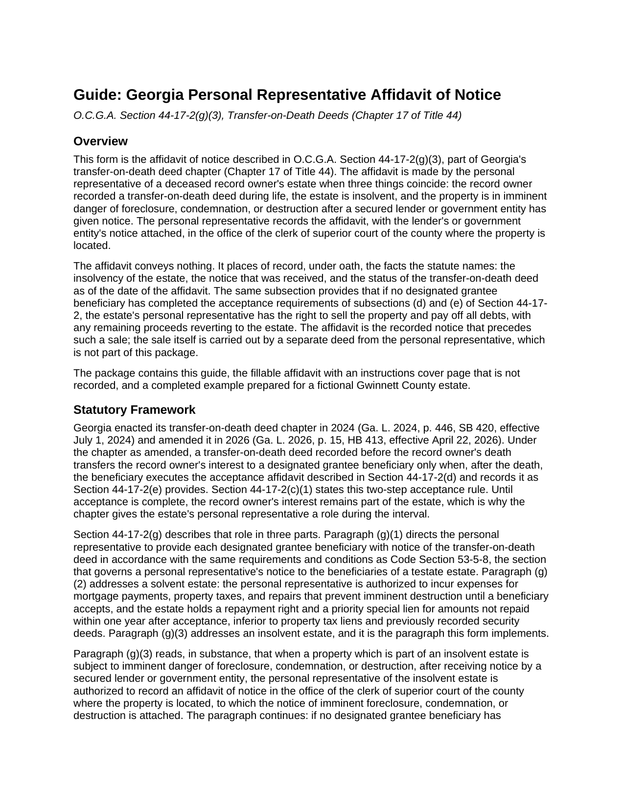 Bacon County Personal Representative Affidavit of Notice Guide