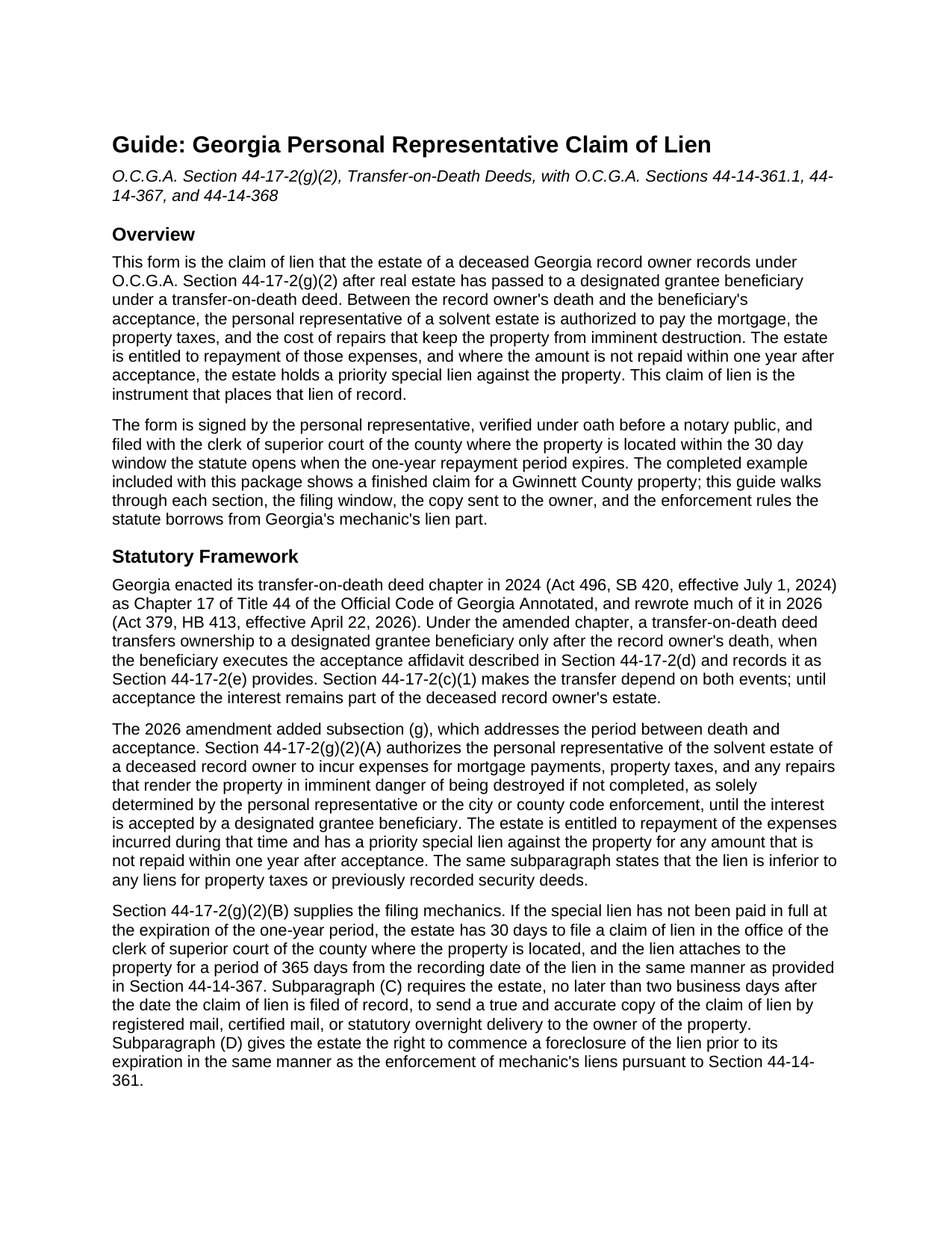 Ware County Personal Representative Claim of Lien Guide
