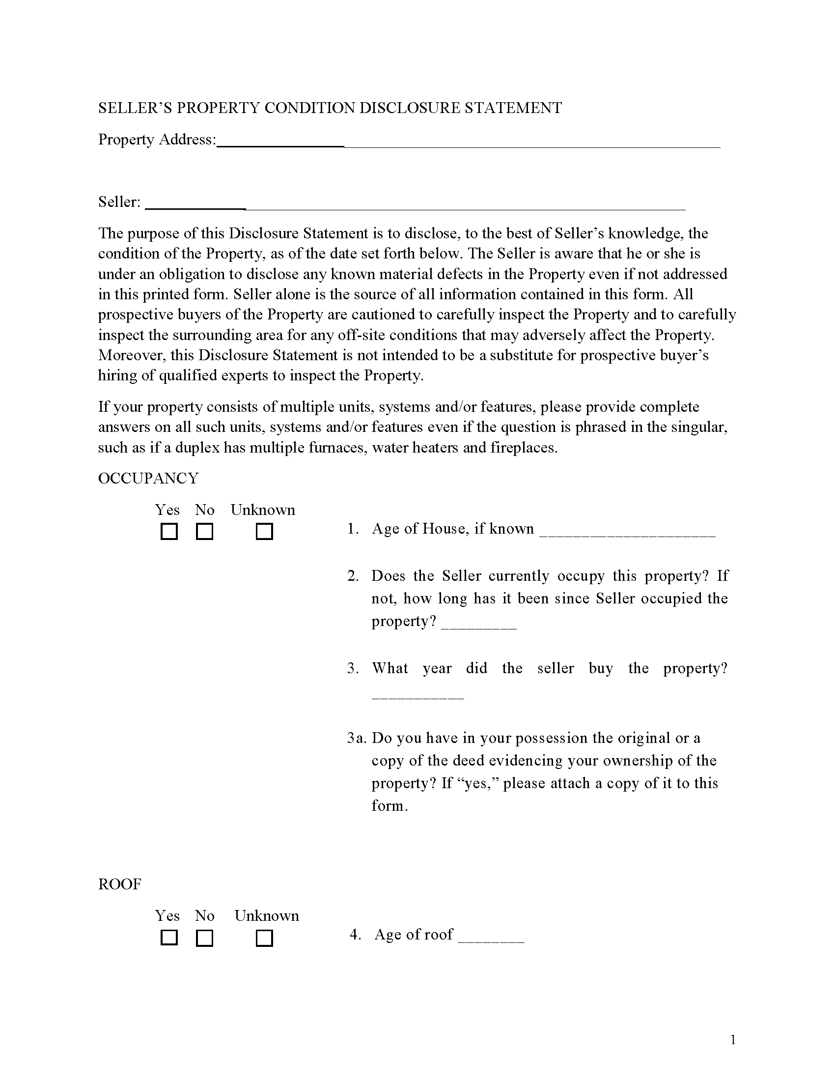 Bryan County Sellers Disclosure Form
