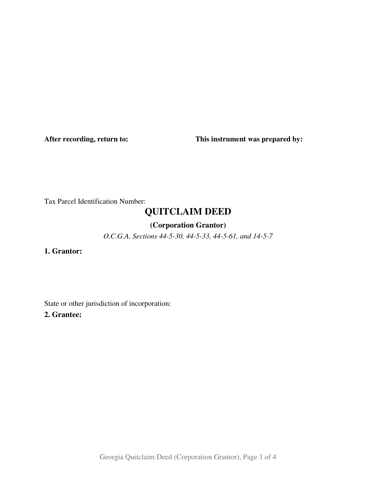 Butts County Quitclaim Deed (Corporation Grantor) Form