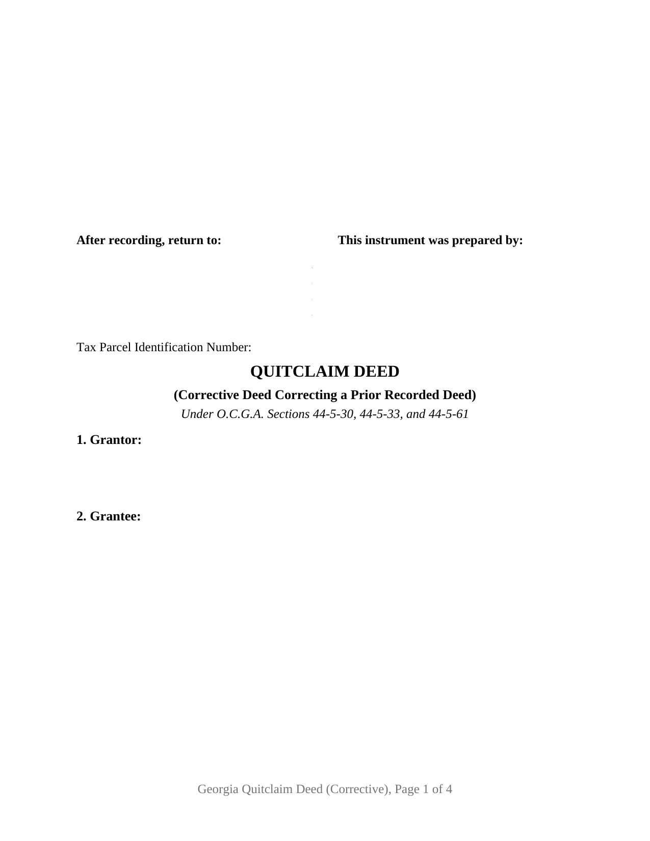 Effingham County Quitclaim Deed (Corrective) Form