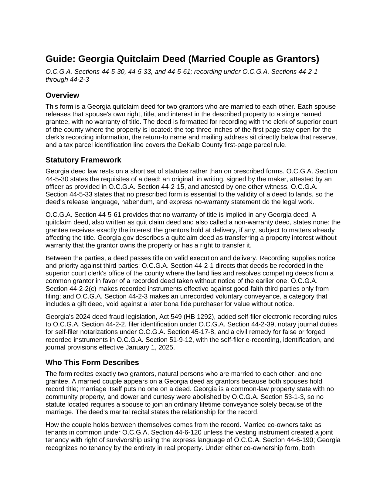 Morgan County Quitclaim Deed (Married Couple as Grantors) Guide