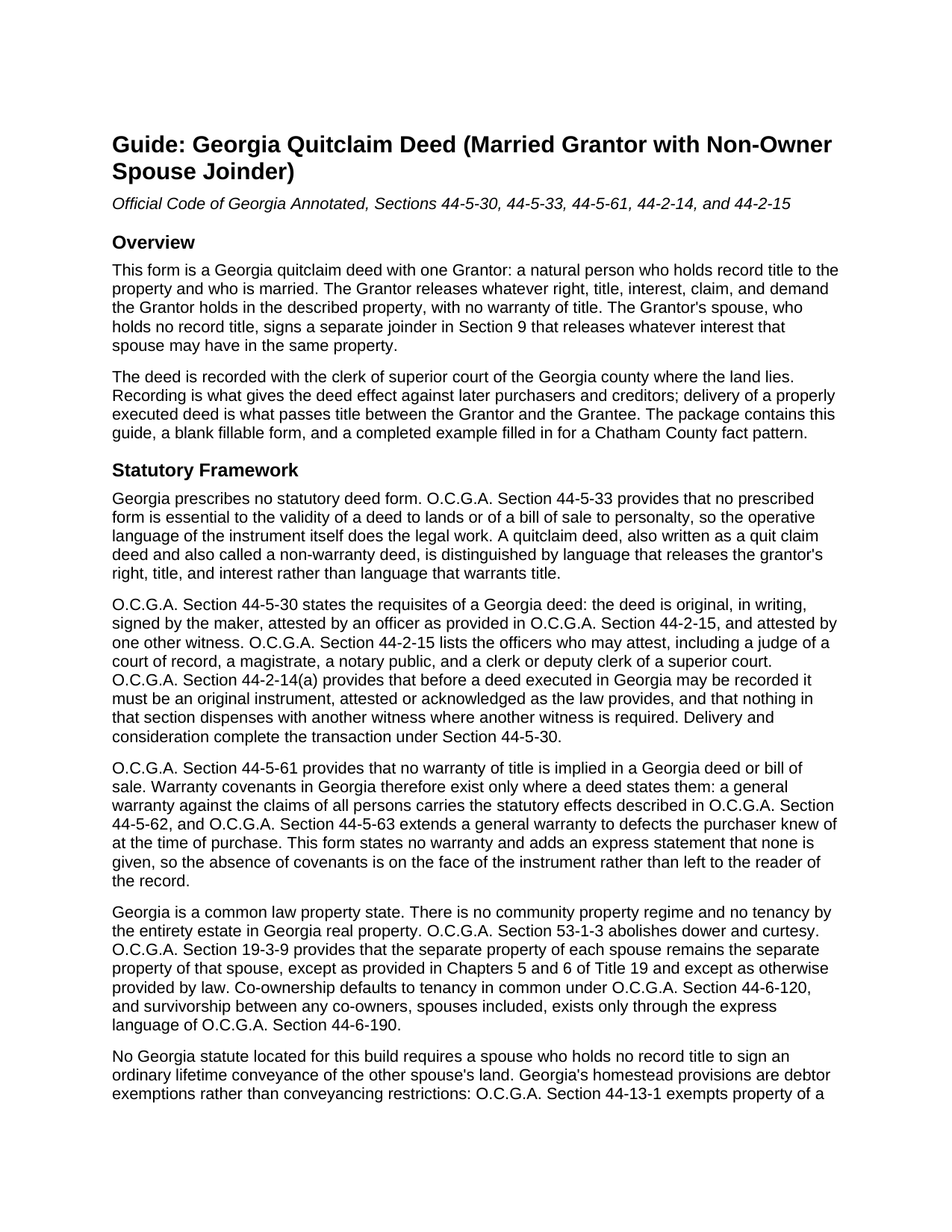 Morgan County Quitclaim Deed (Married Grantor with Non-Owner Spouse Joinder) Guide