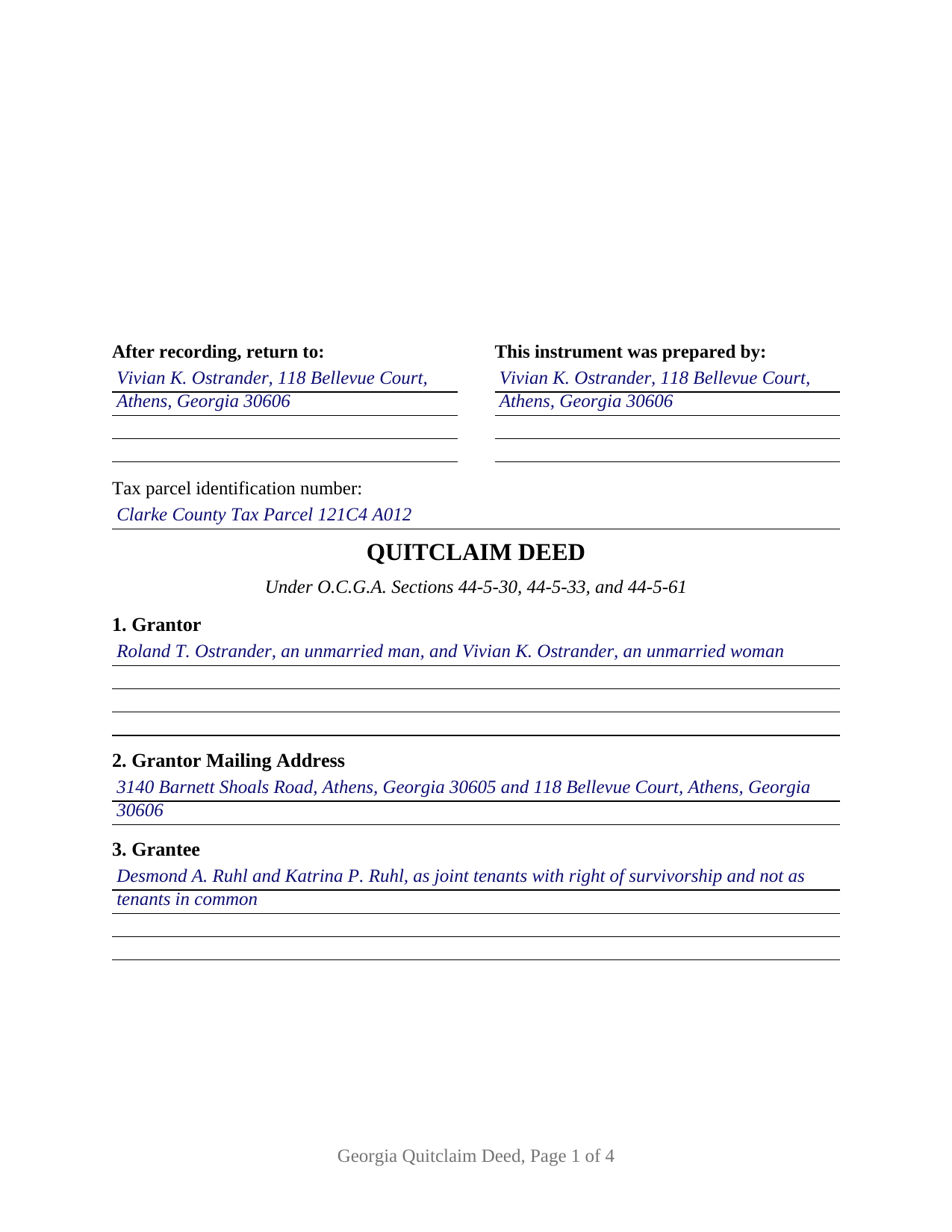 Fulton County Completed Example of the Quitclaim Deed Document