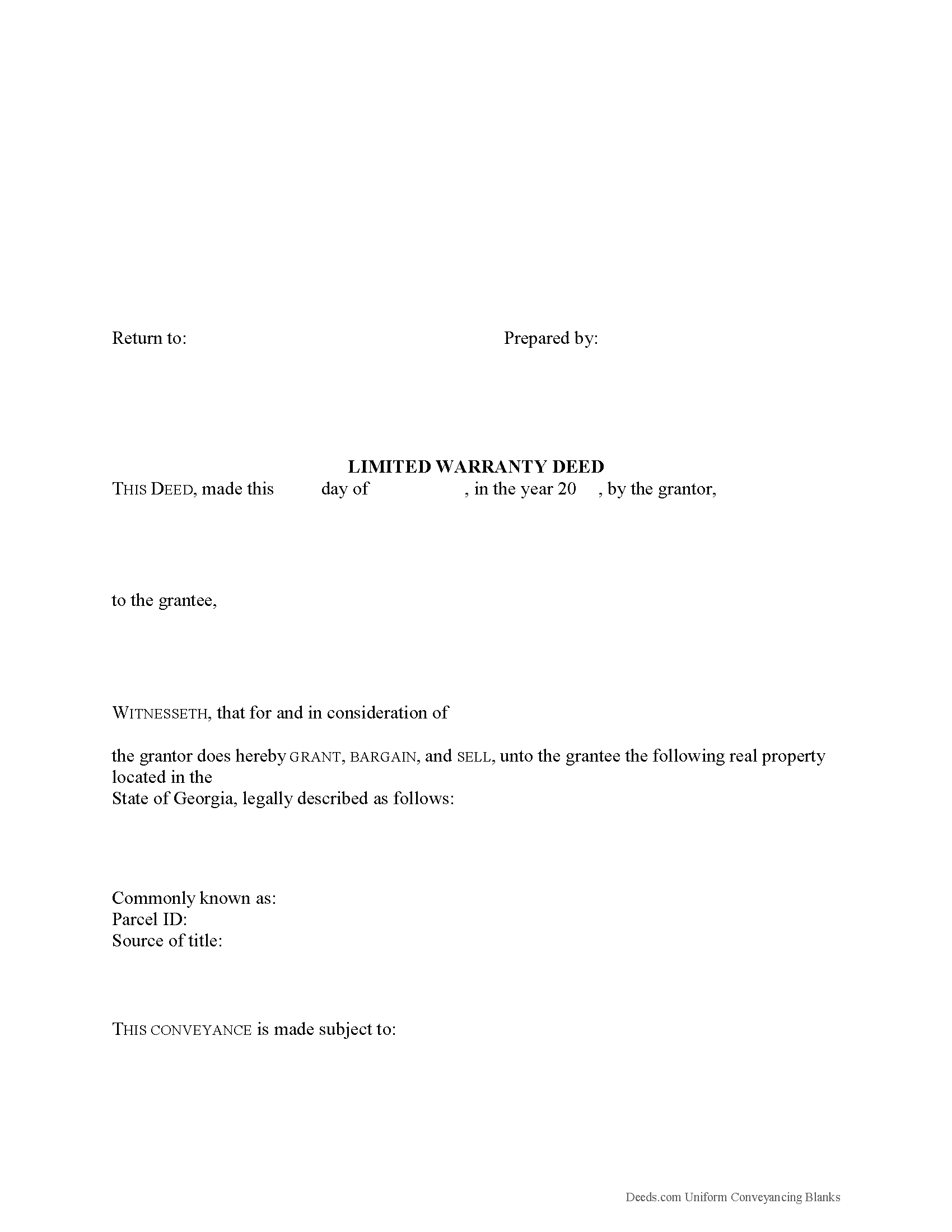 Gilmer County Special Warranty Deed Form