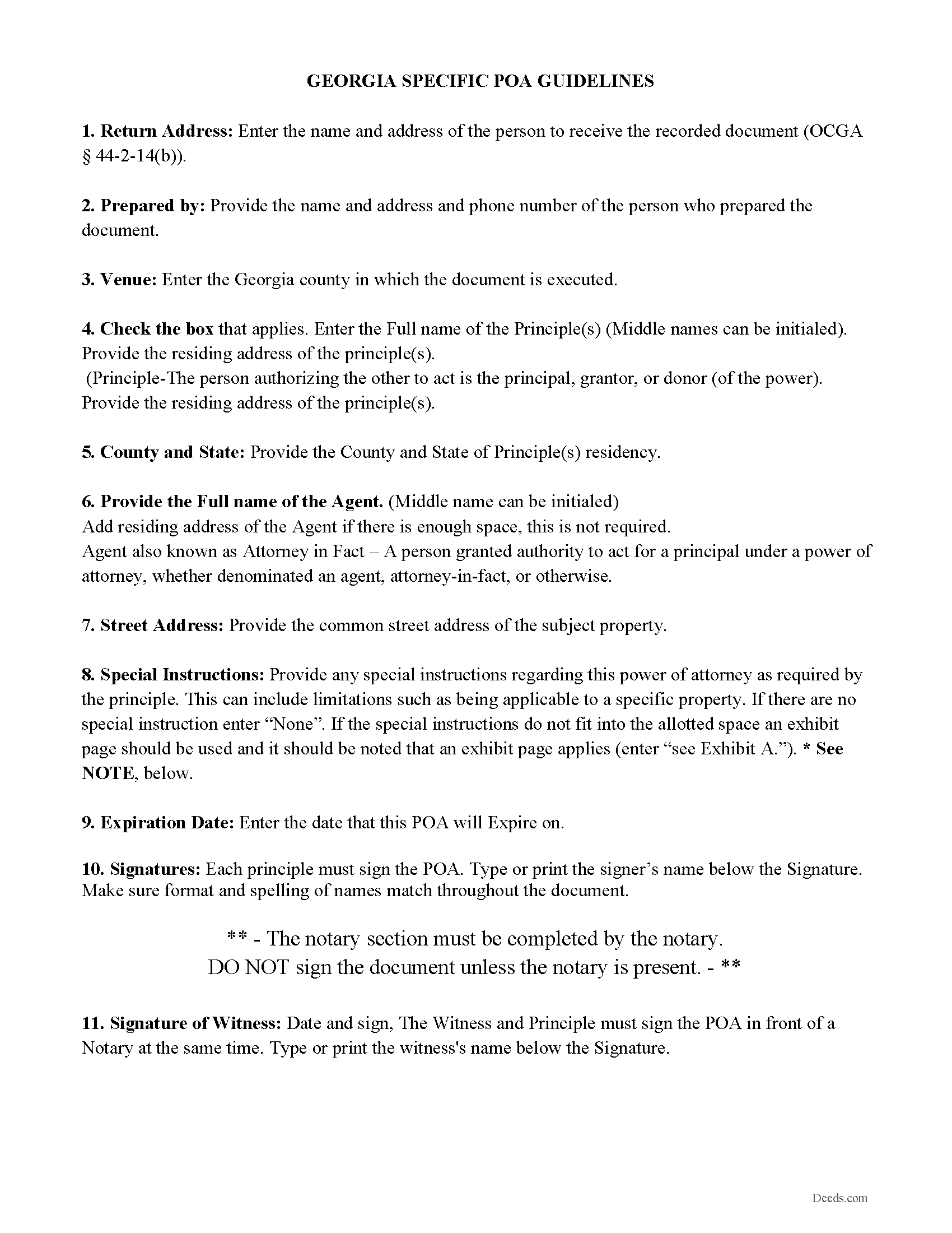 Irwin County Specific Power of Attorney Guidelines