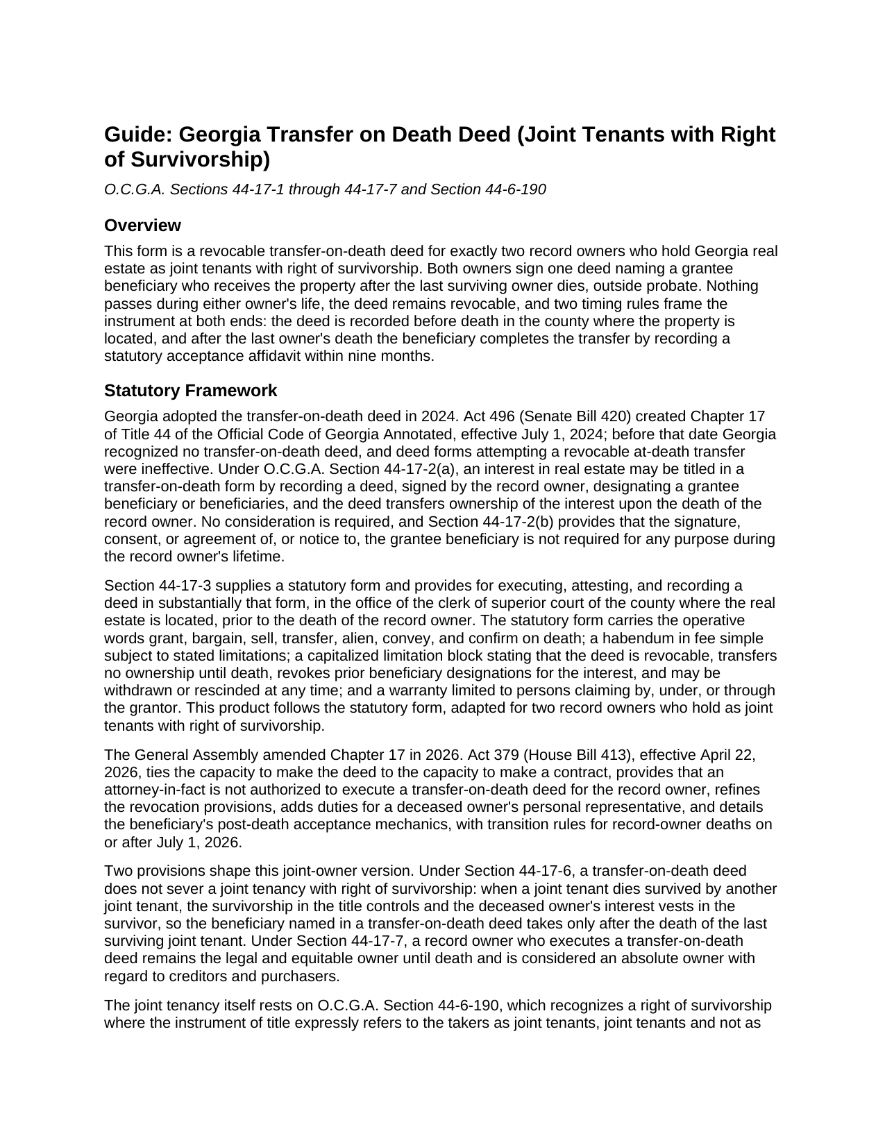 Laurens County Transfer on Death Deed (Joint Tenants with Right of Survivorship) Guide
