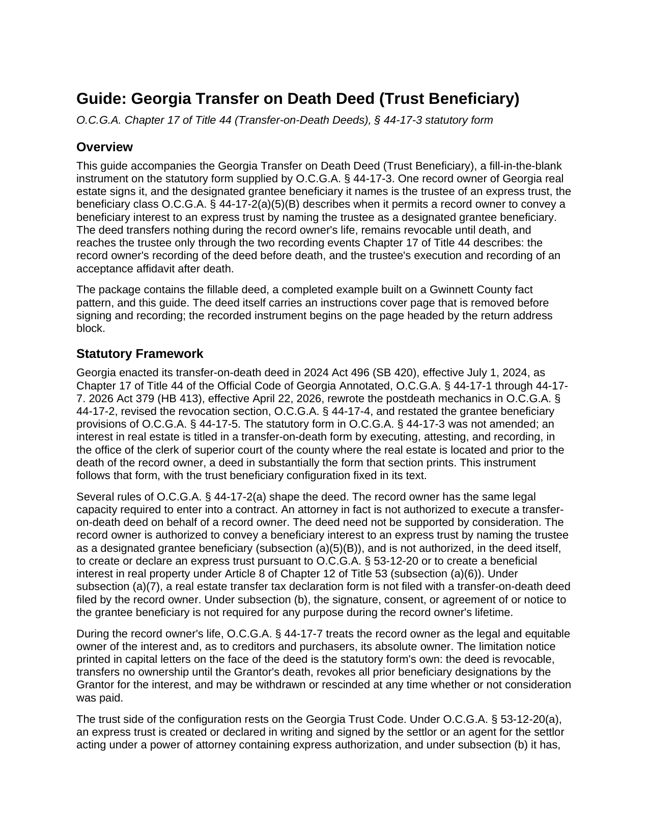 Johnson County Transfer on Death Deed (Trust Beneficiary) Guide